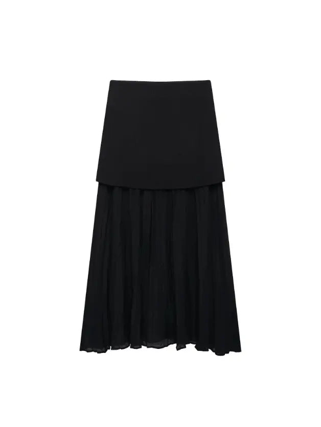 Vest-Style V-Neck Top & Mesh-Panel Skirt Set