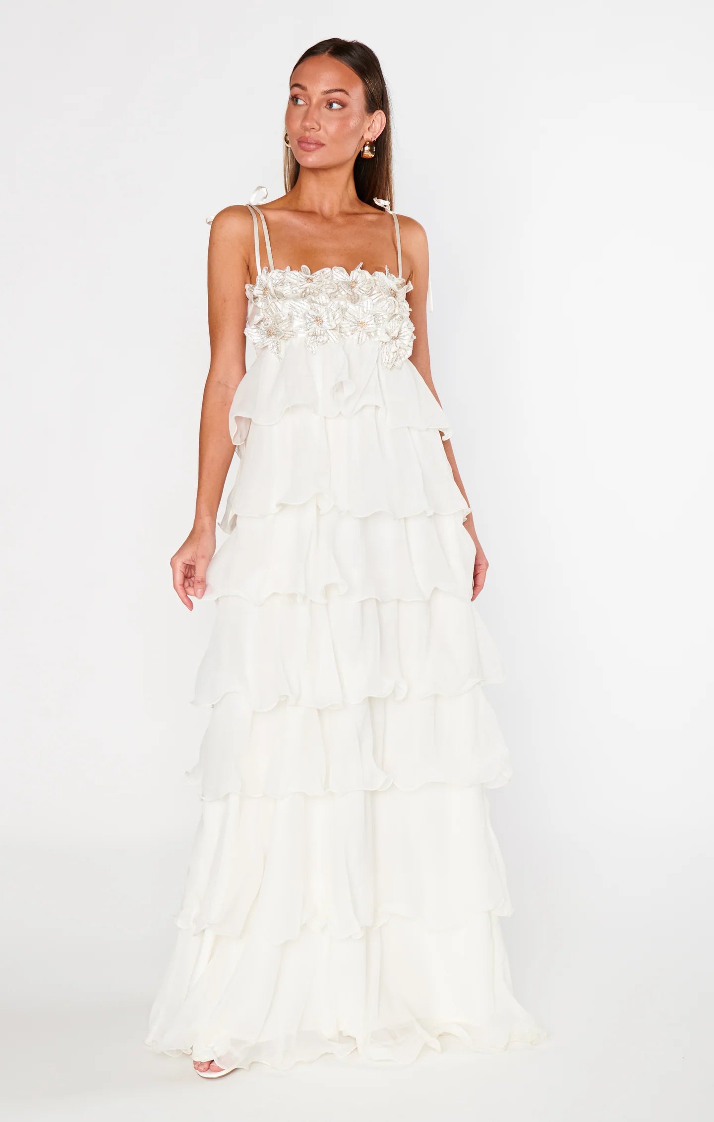 Spaghetti Strap 3D Floral Tiered Dress