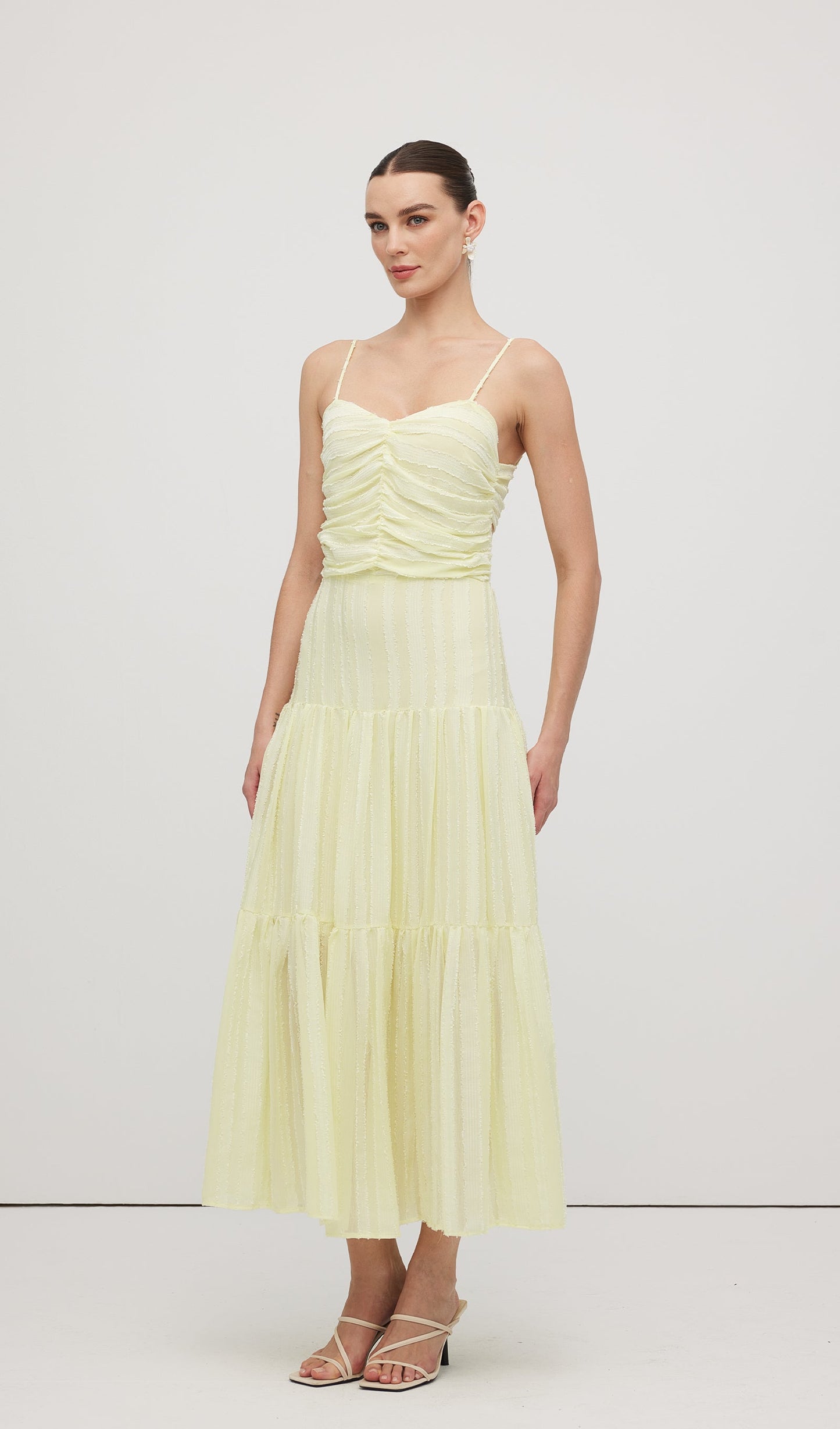 Pleated Backless Tiered Cami Midi Dress