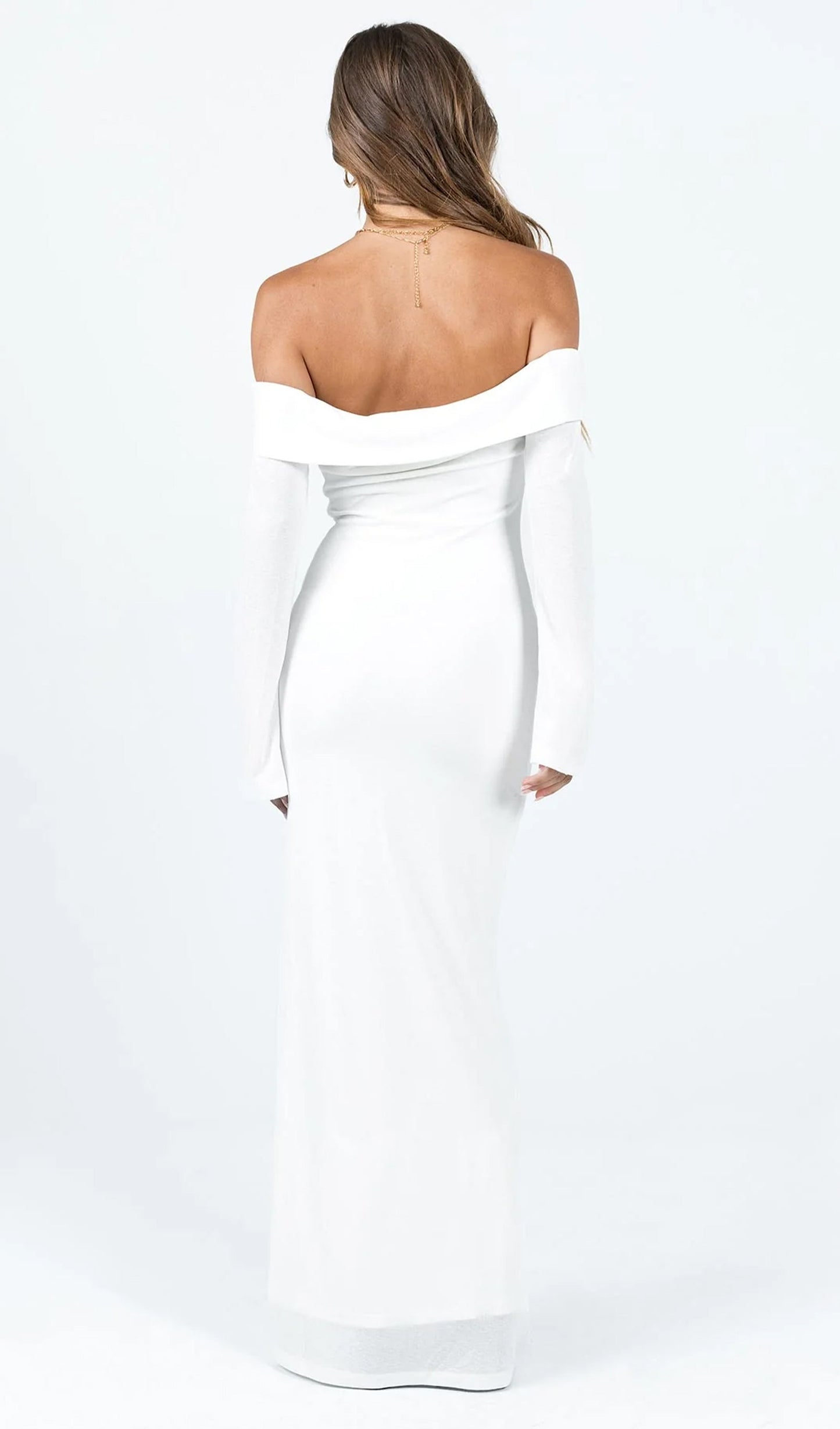 Maida Folded Neckline Maxi Dress White