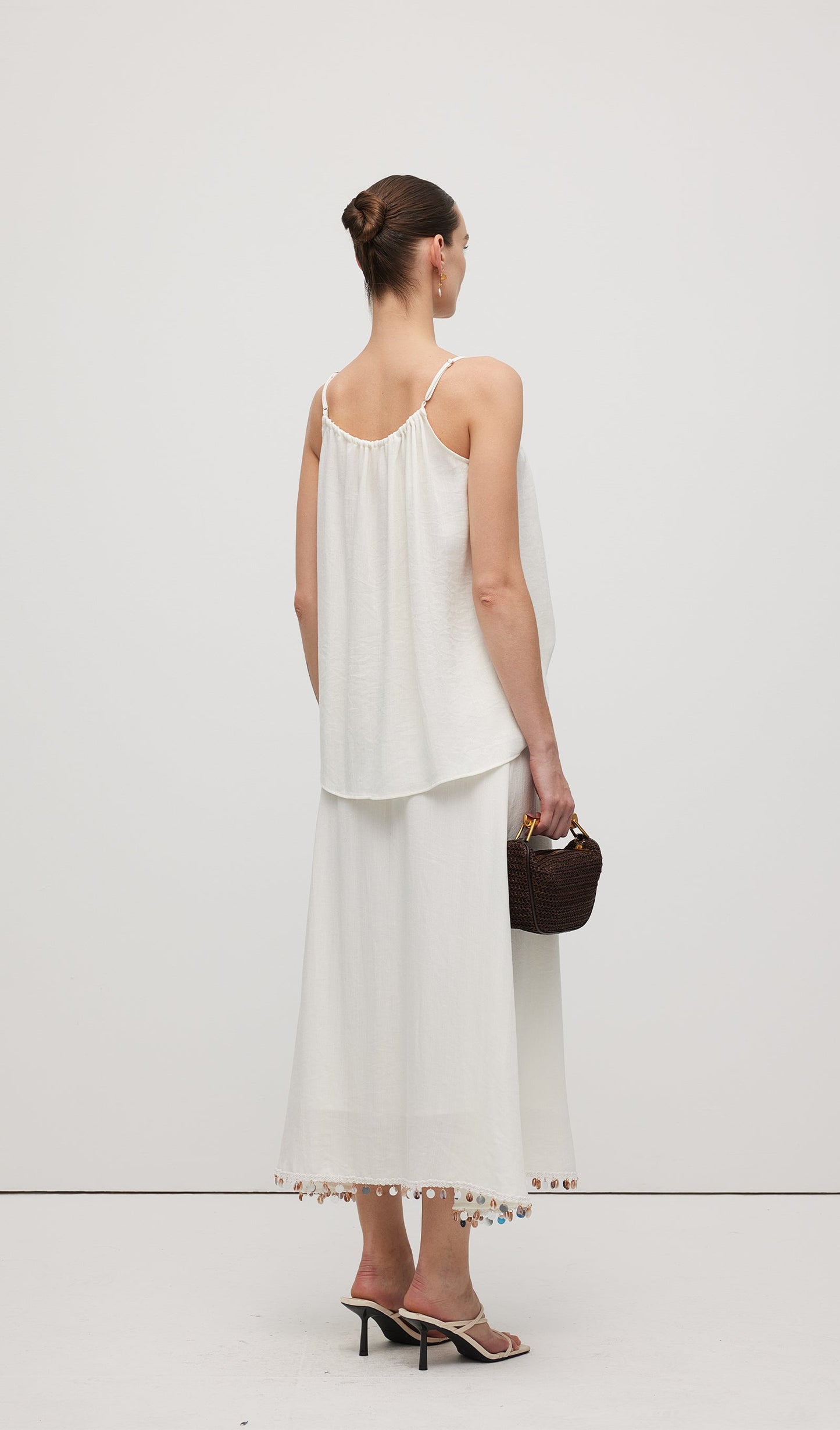 Cotton And Linen Lace Up Midi Skirt Sets