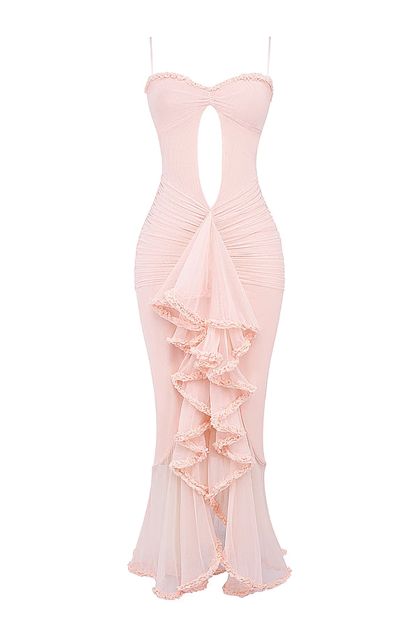Spaghetti Strap Front Cutout Draped Hem Dress