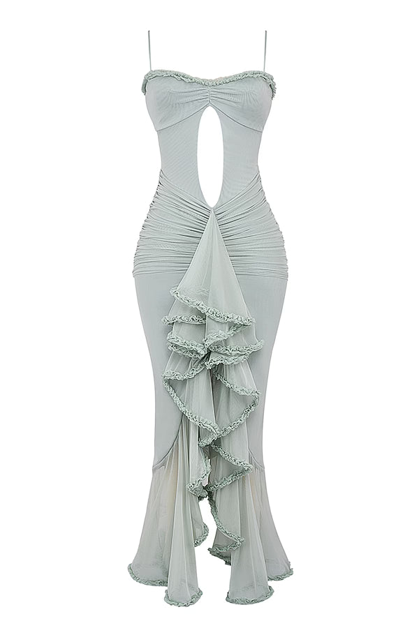 Spaghetti Strap Front Cutout Draped Hem Dress