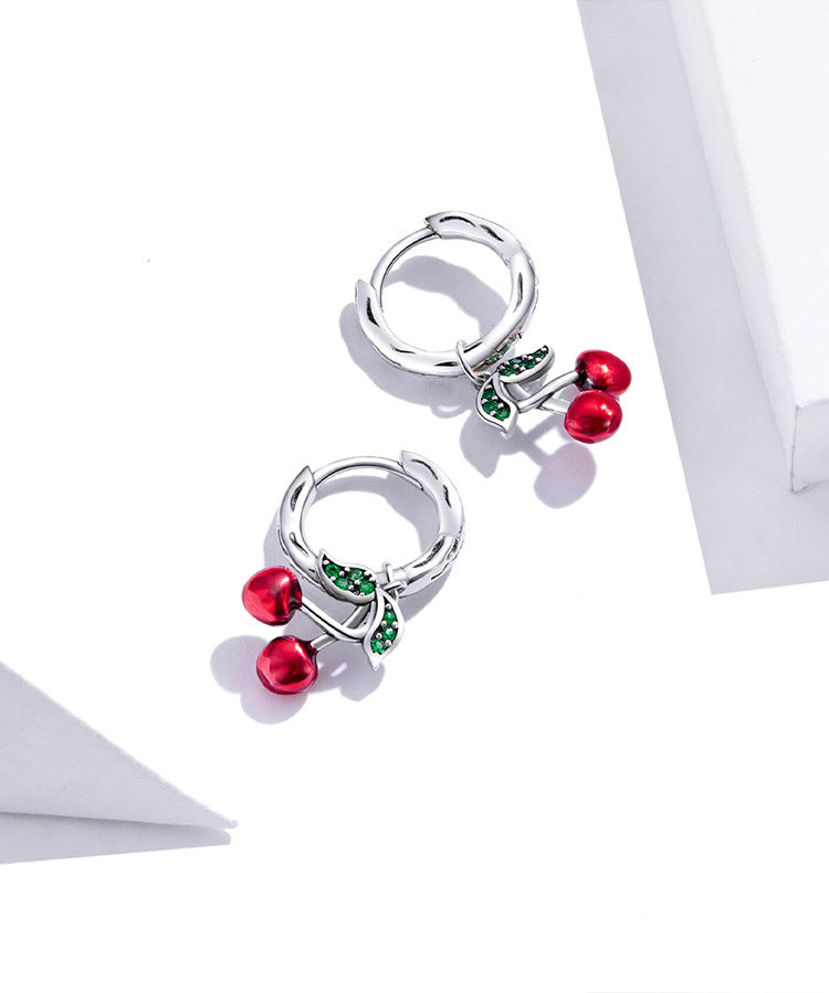 Sweet Cherry 925 Sterling Silver Drop Earrings