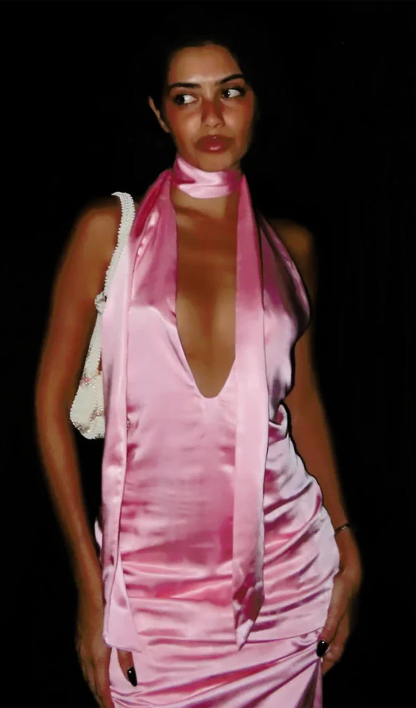 Deep V Neck Satin Maxi Dress