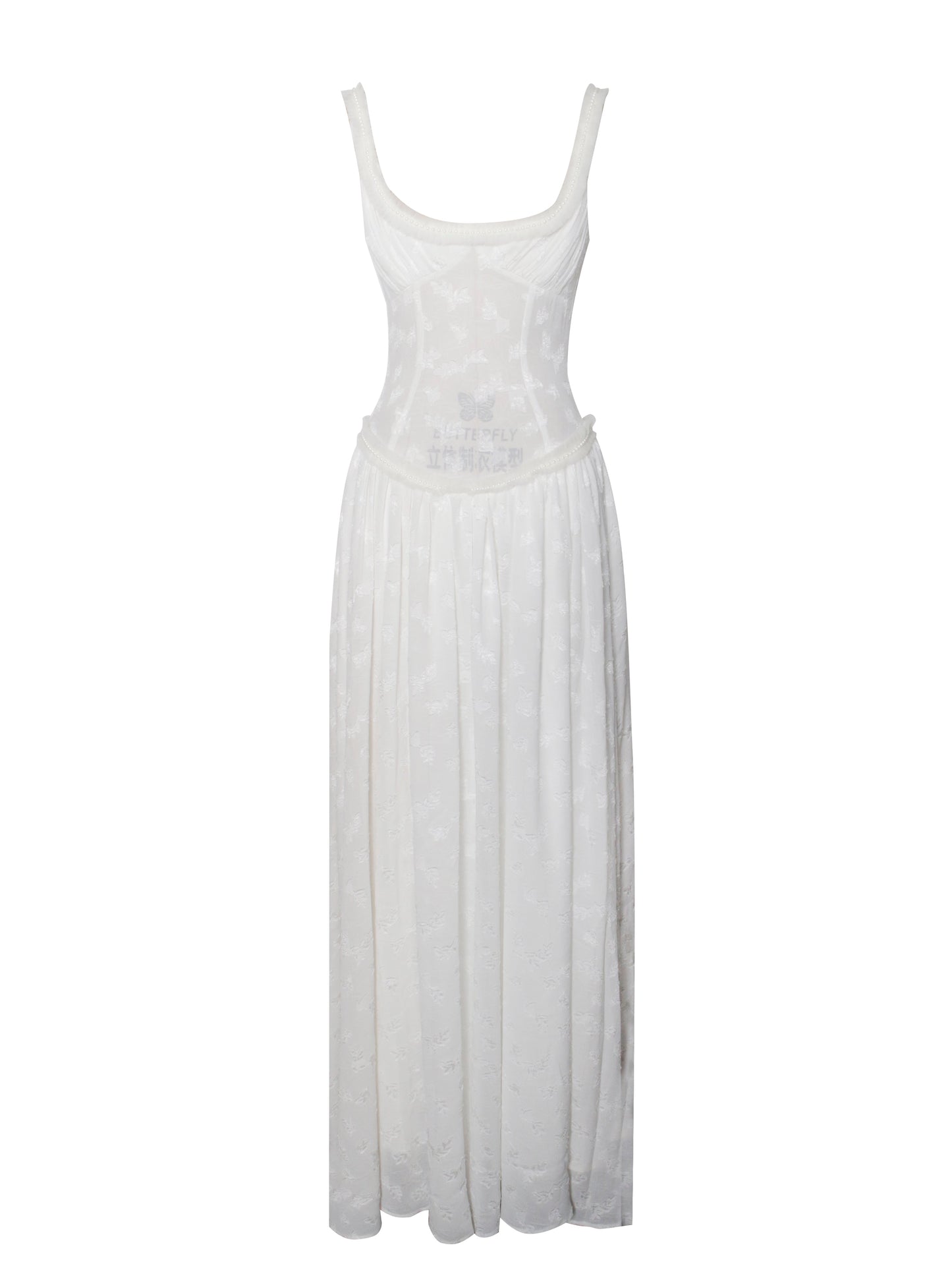 Ulissa Square Neck Jacquard Textured High Slit Maxi Dress