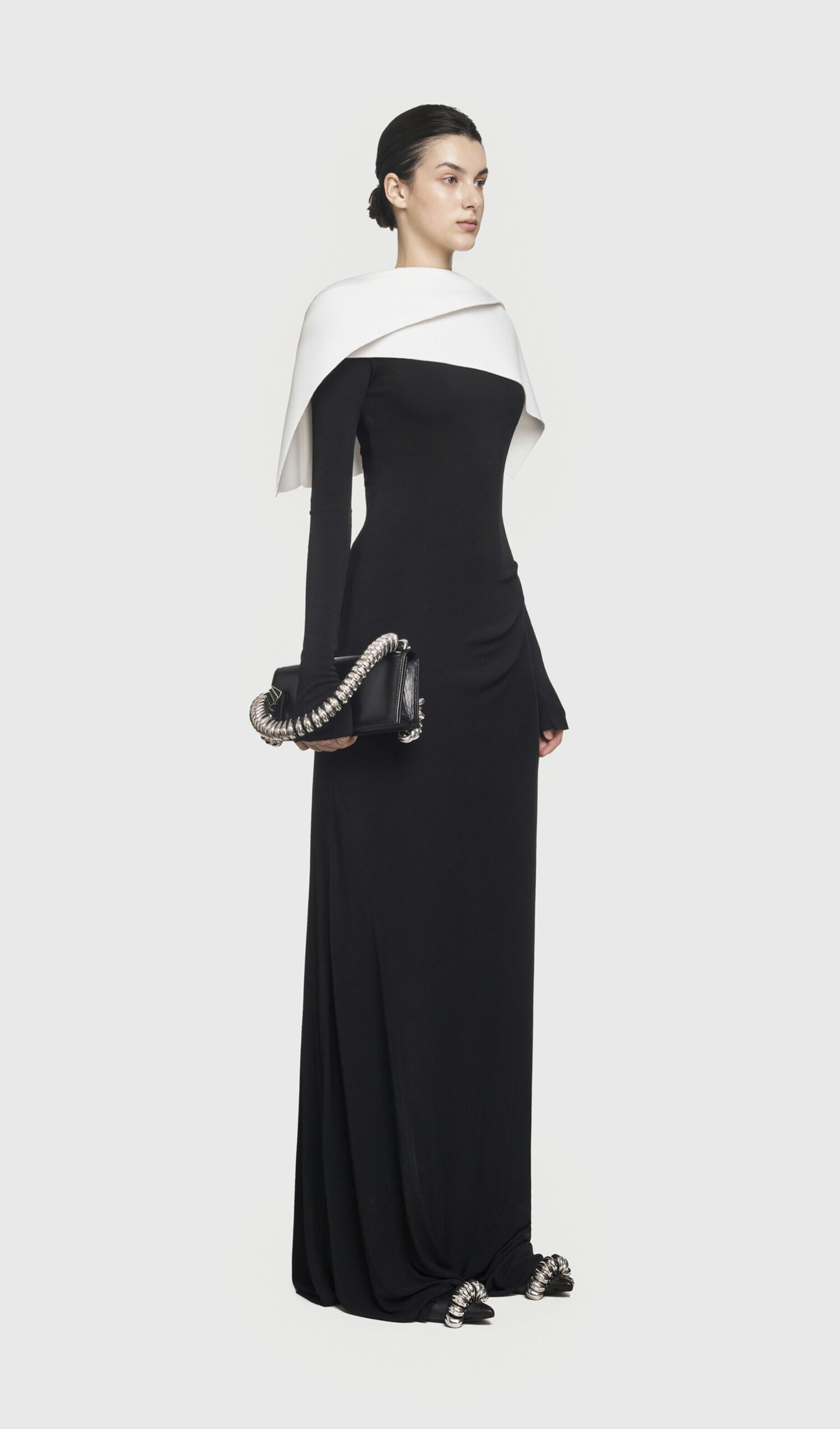 Asymmetrical Draped Shoulder Pleat Maxi Dress