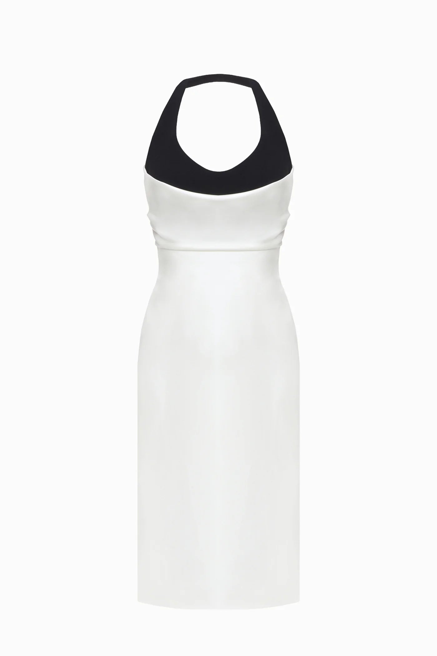 Halter Black-and-White Paneled Satin Midi Dress