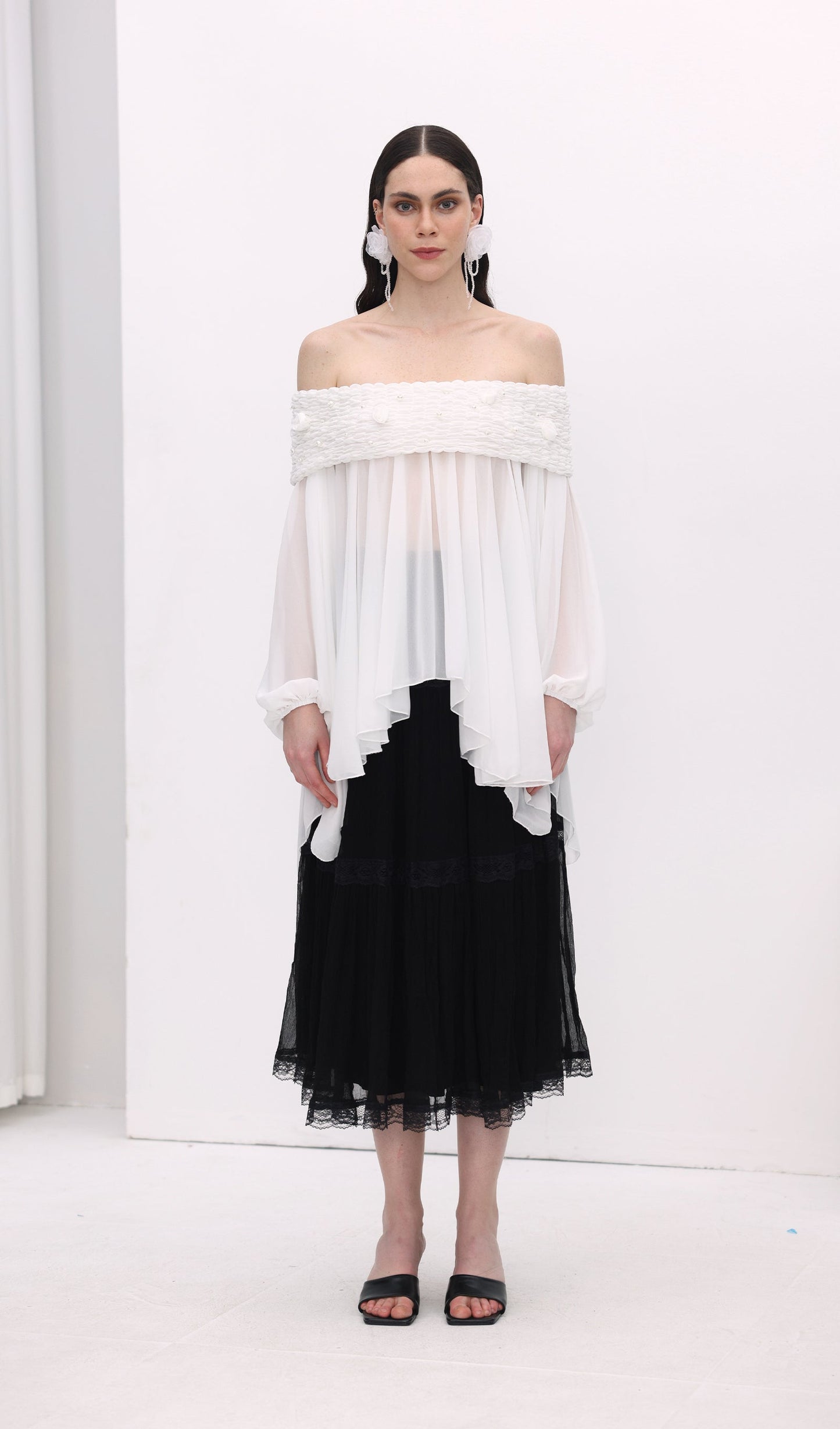 Off Shoulder Mesh Mini Dress