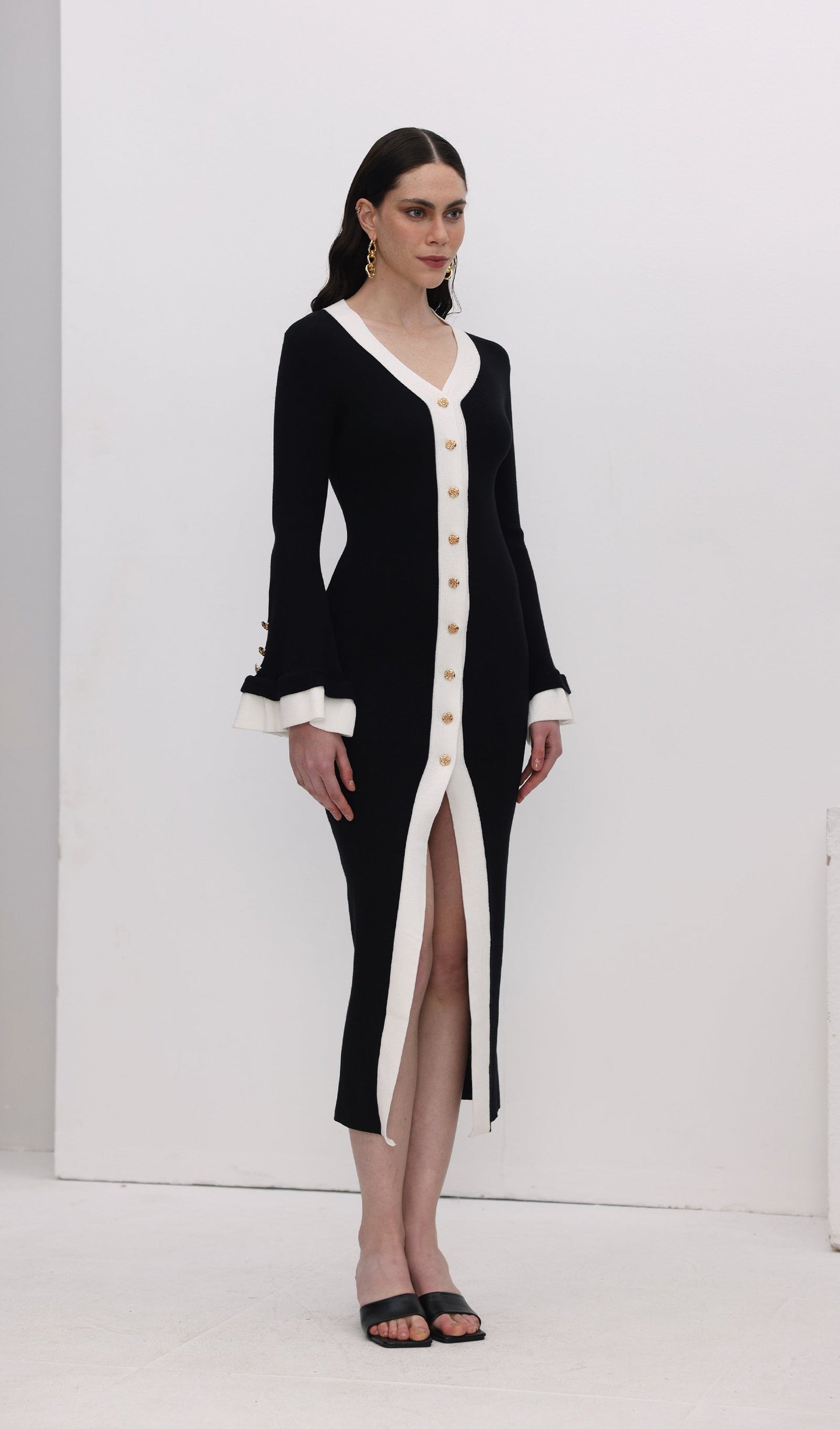 Knitted Contrasting Cuffs Maxi Dress