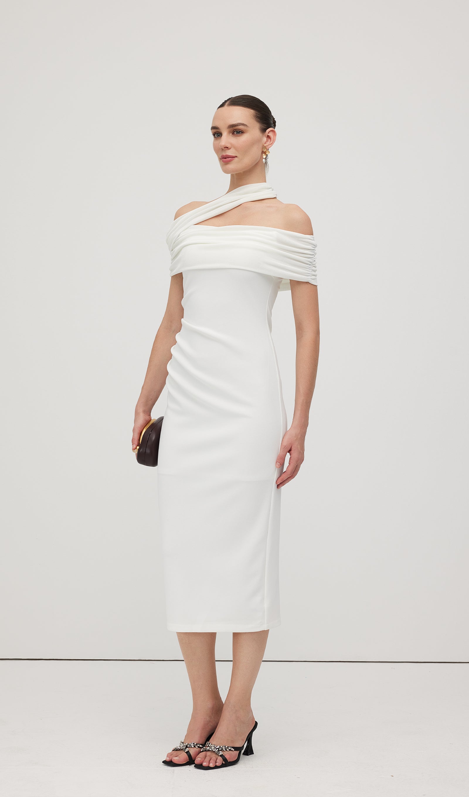 Asymmetric Off Shoulder Midi Dress