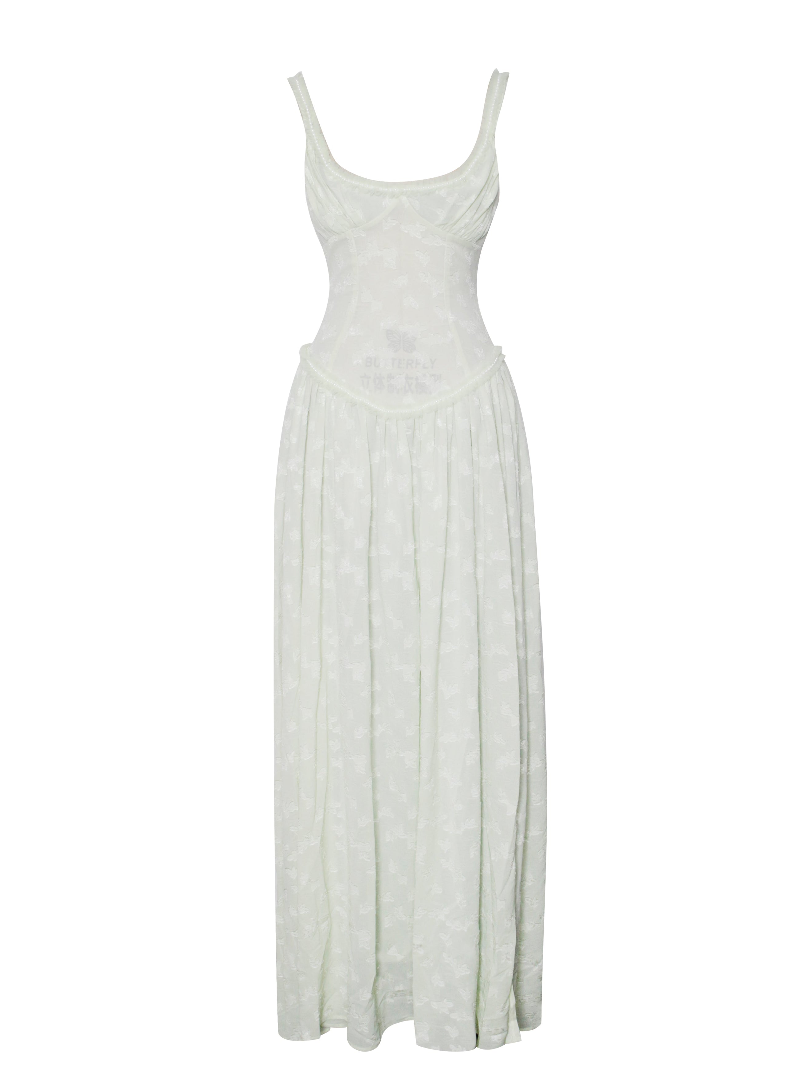 Ulissa Square Neck Jacquard Textured High Slit Maxi Dress