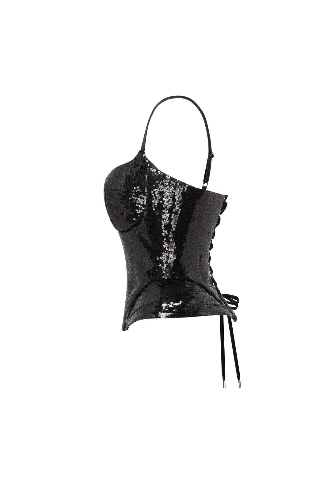 Black Sequin Spaghetti Strap Corset Top and Skirt Two-Piece Set