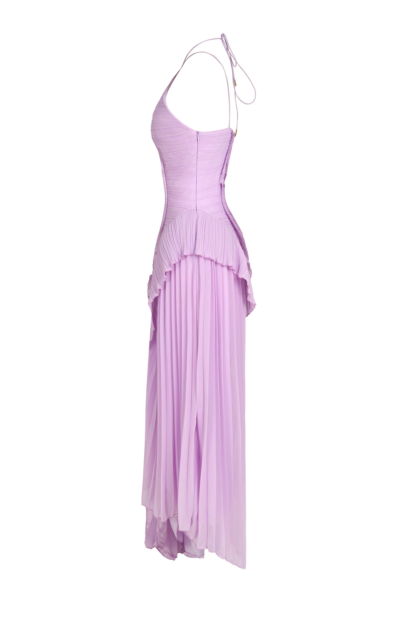 Double Tie Design Halter Spaghetti Strap Ruched Asymmetrical Hem Dress