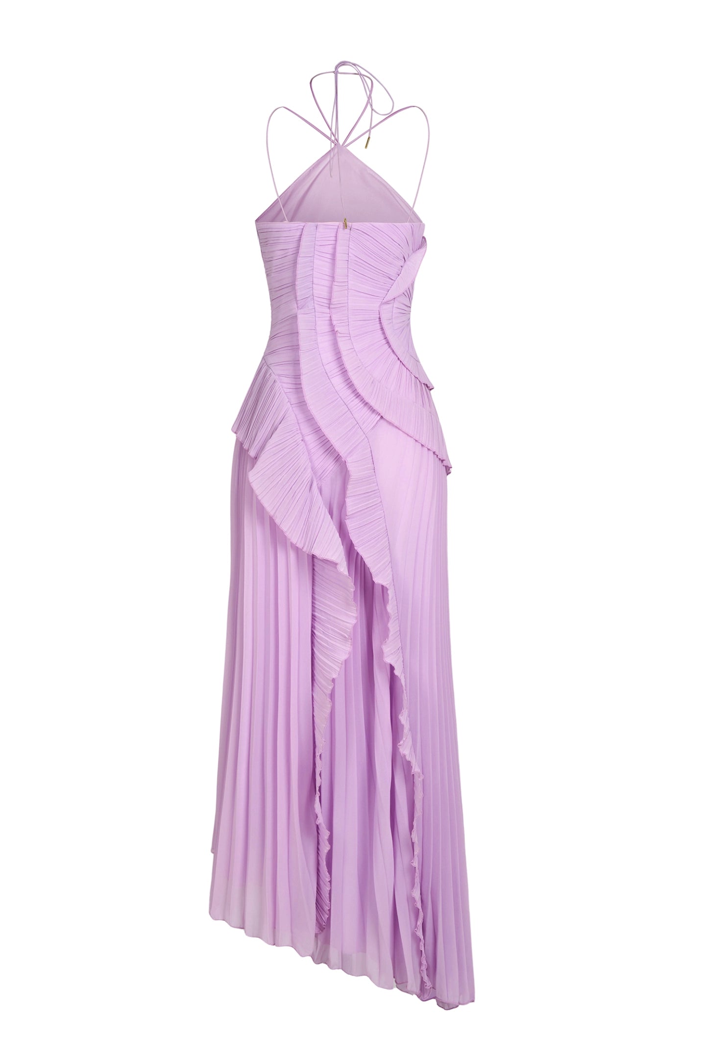 Double Tie Design Halter Spaghetti Strap Ruched Asymmetrical Hem Dress