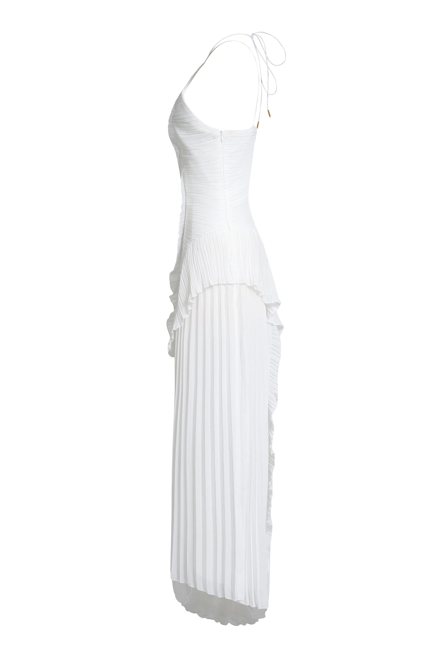 Double Tie Design Halter Spaghetti Strap Ruched Asymmetrical Hem Dress