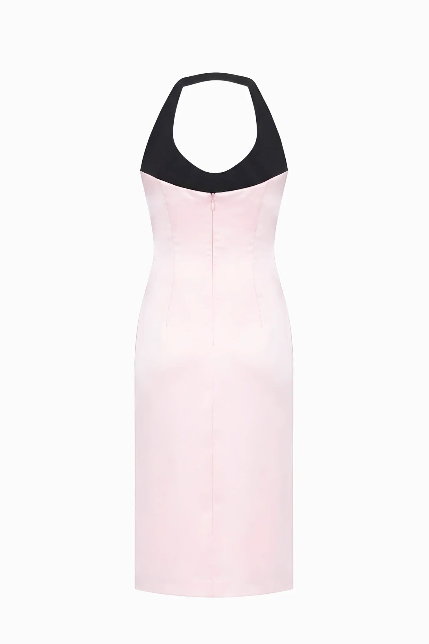 Halter Black-and-Pink Paneled Satin Midi Dress