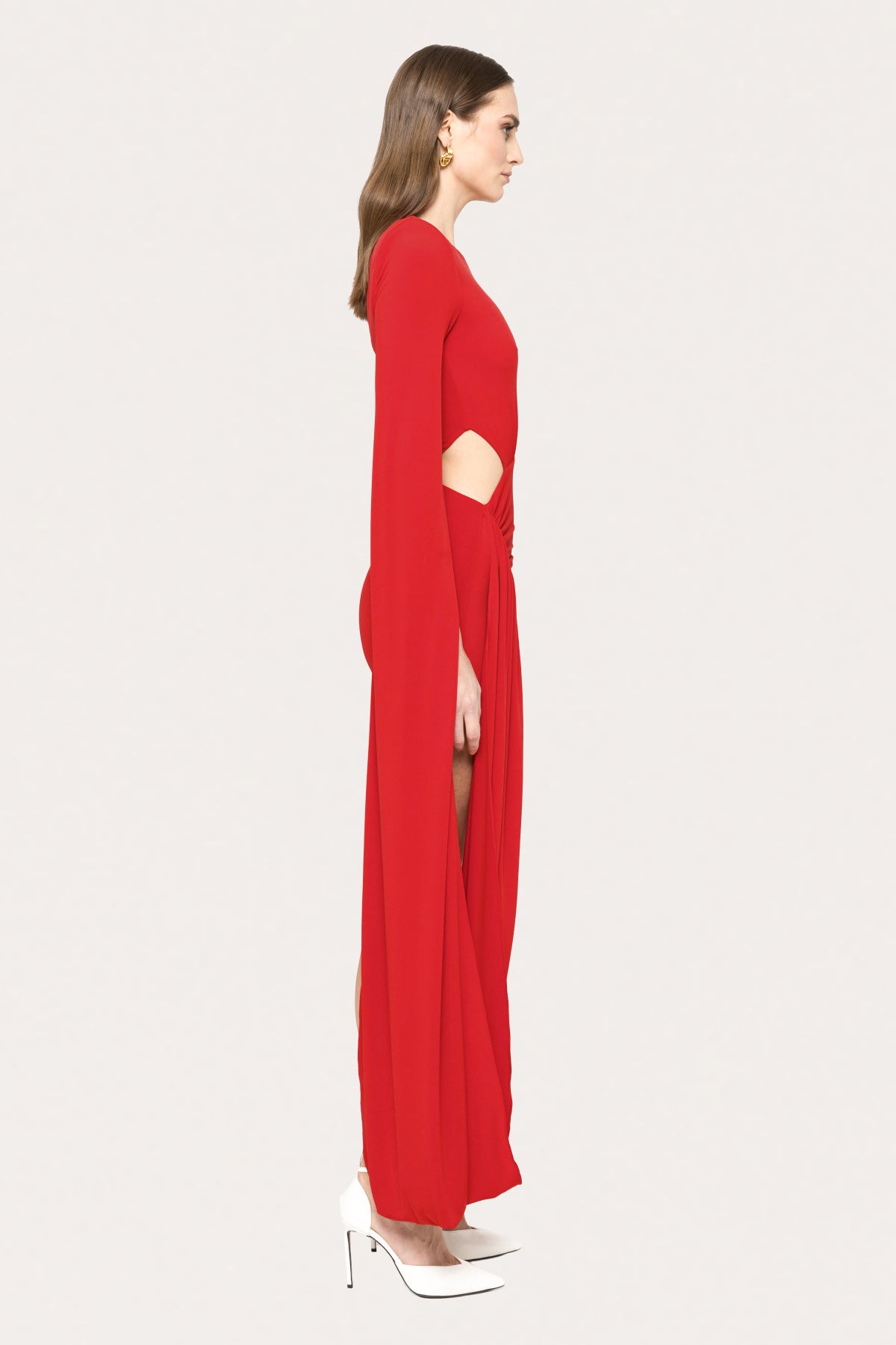 Asymmetric One-Shoulder Waist-Cutout Ruched Draped Mini Dress