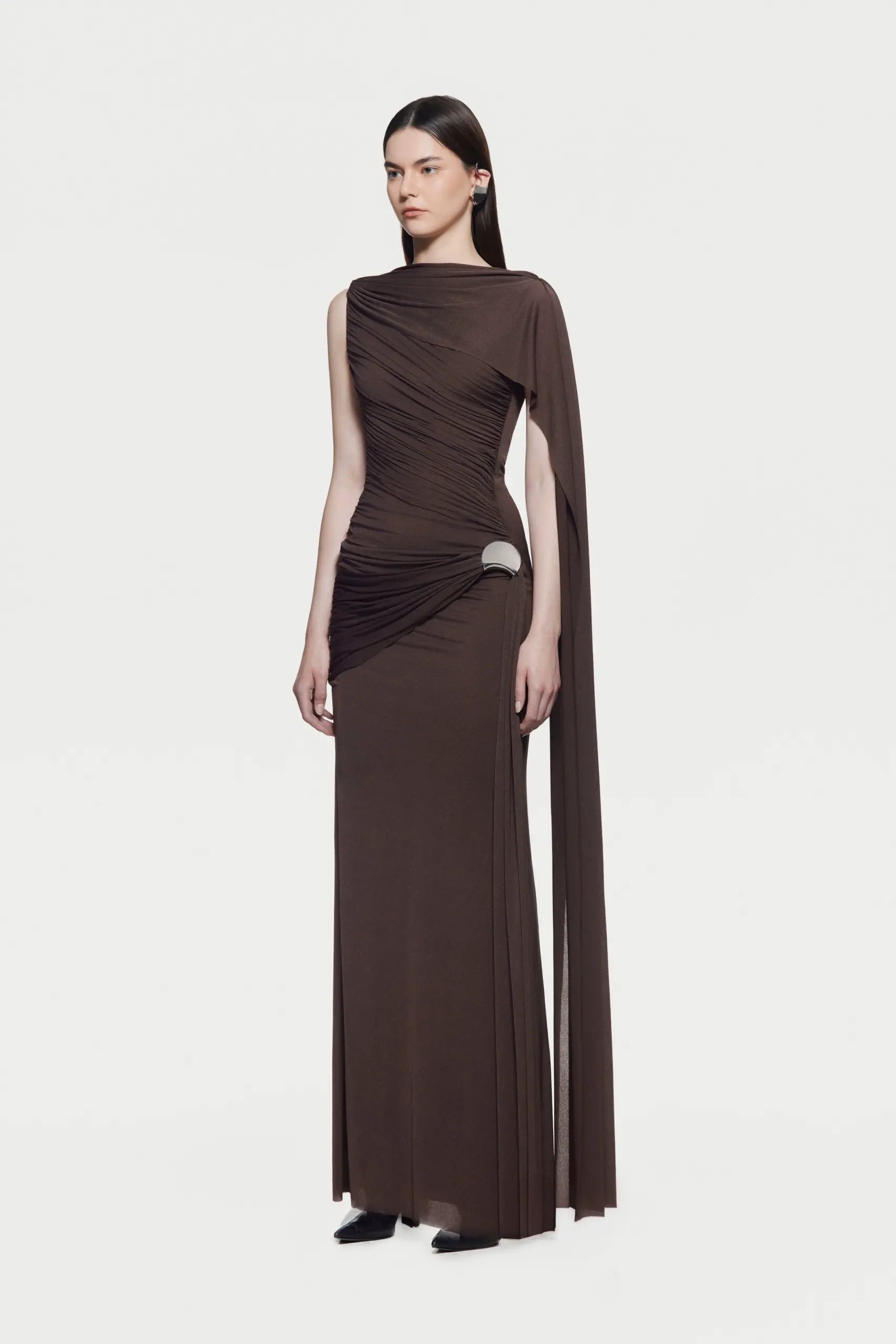 Asymmetrical Draped One-Shoulder Sleeveless Bodycon Dress