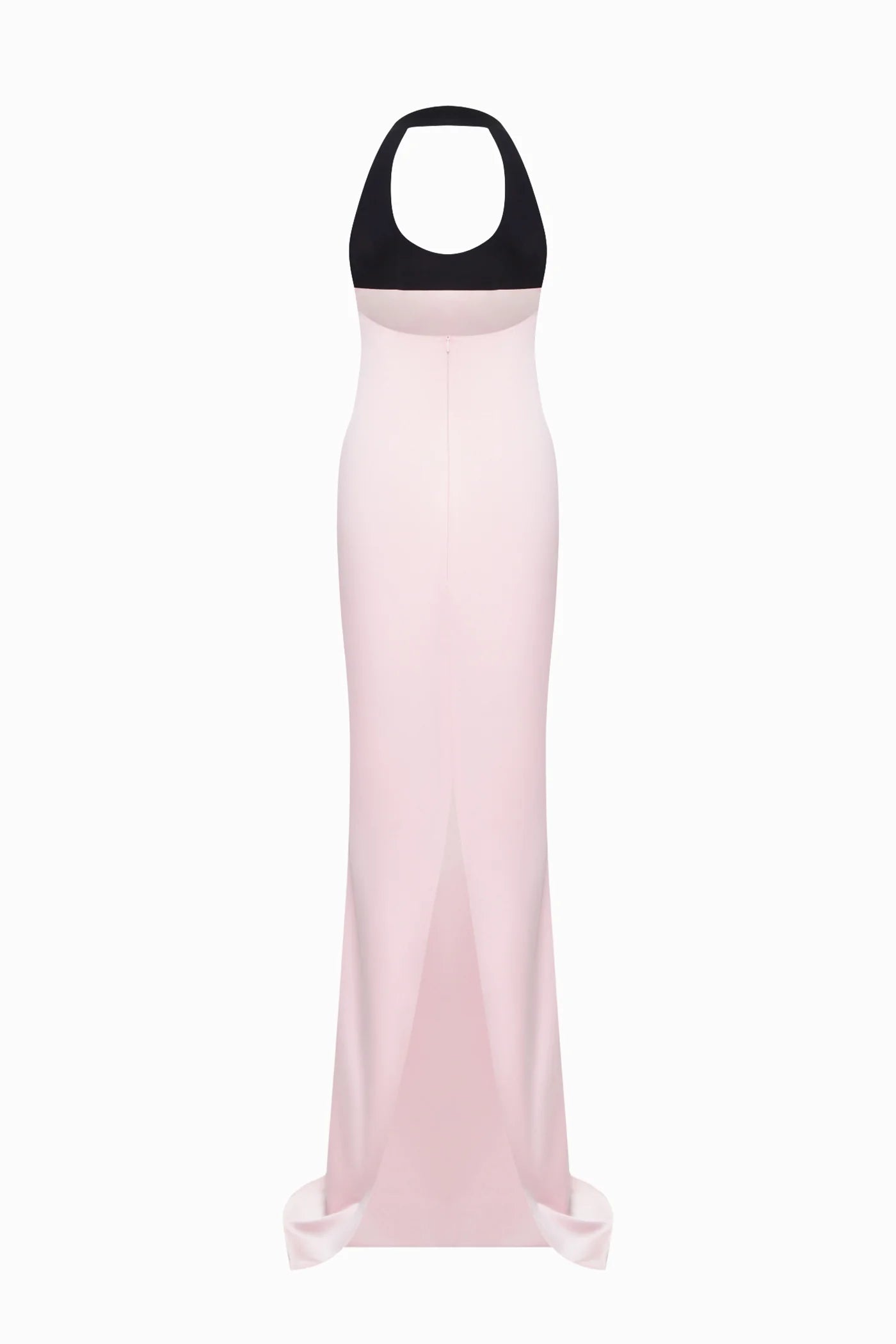 Halter Black-and-Pink Paneled Satin Maxi Dress
