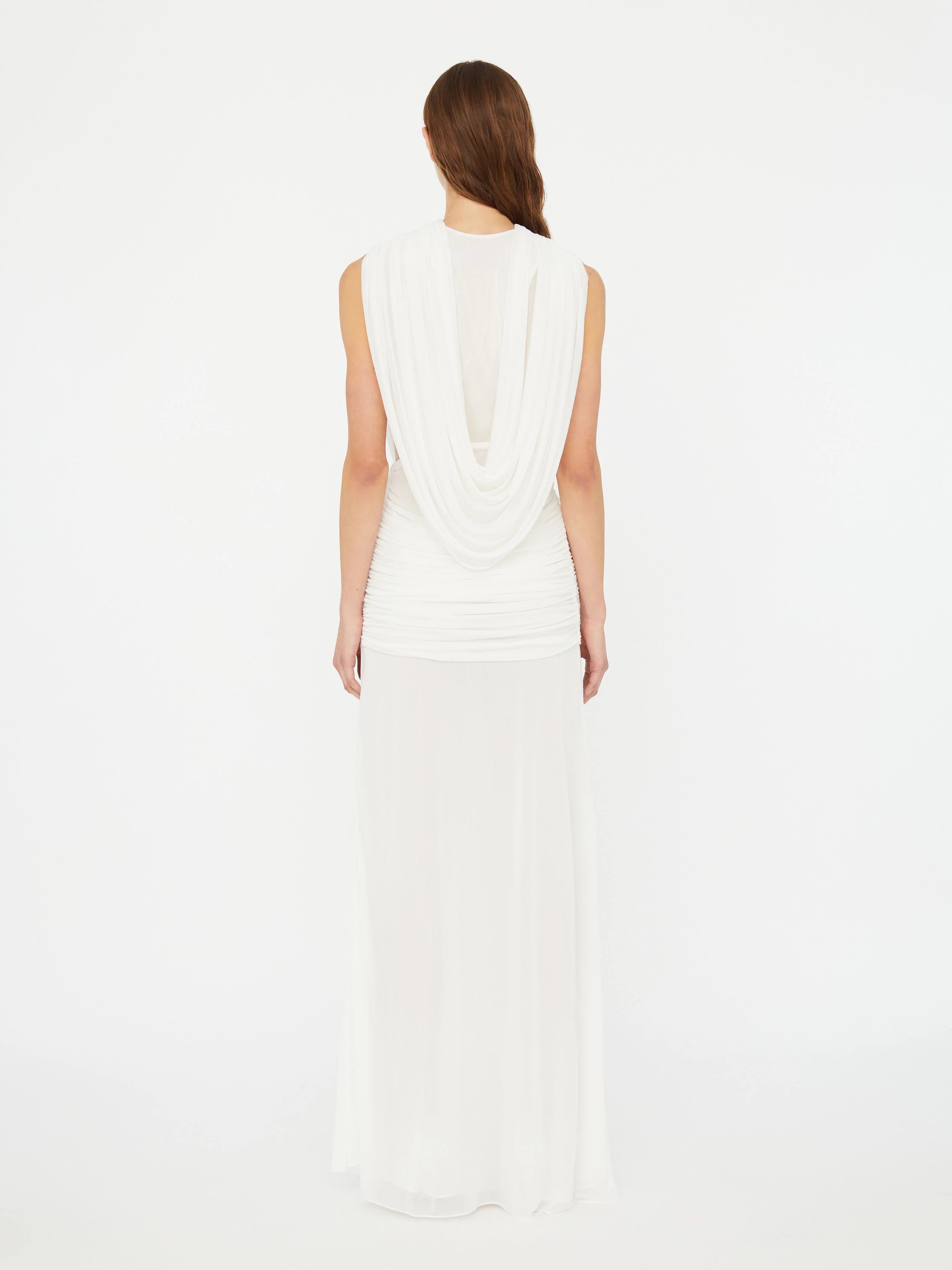 Plunge V-Neck Hooded with Draped Twist-Knot Waist Dress