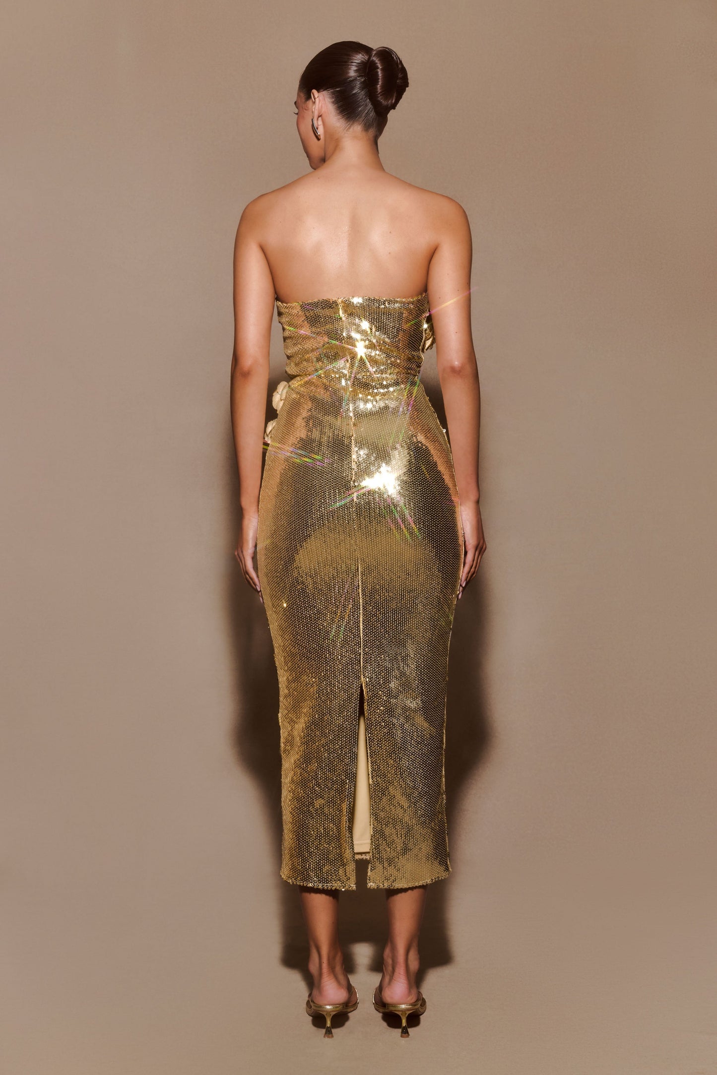 Cassia Strapless Sequin Rose Midi Dress