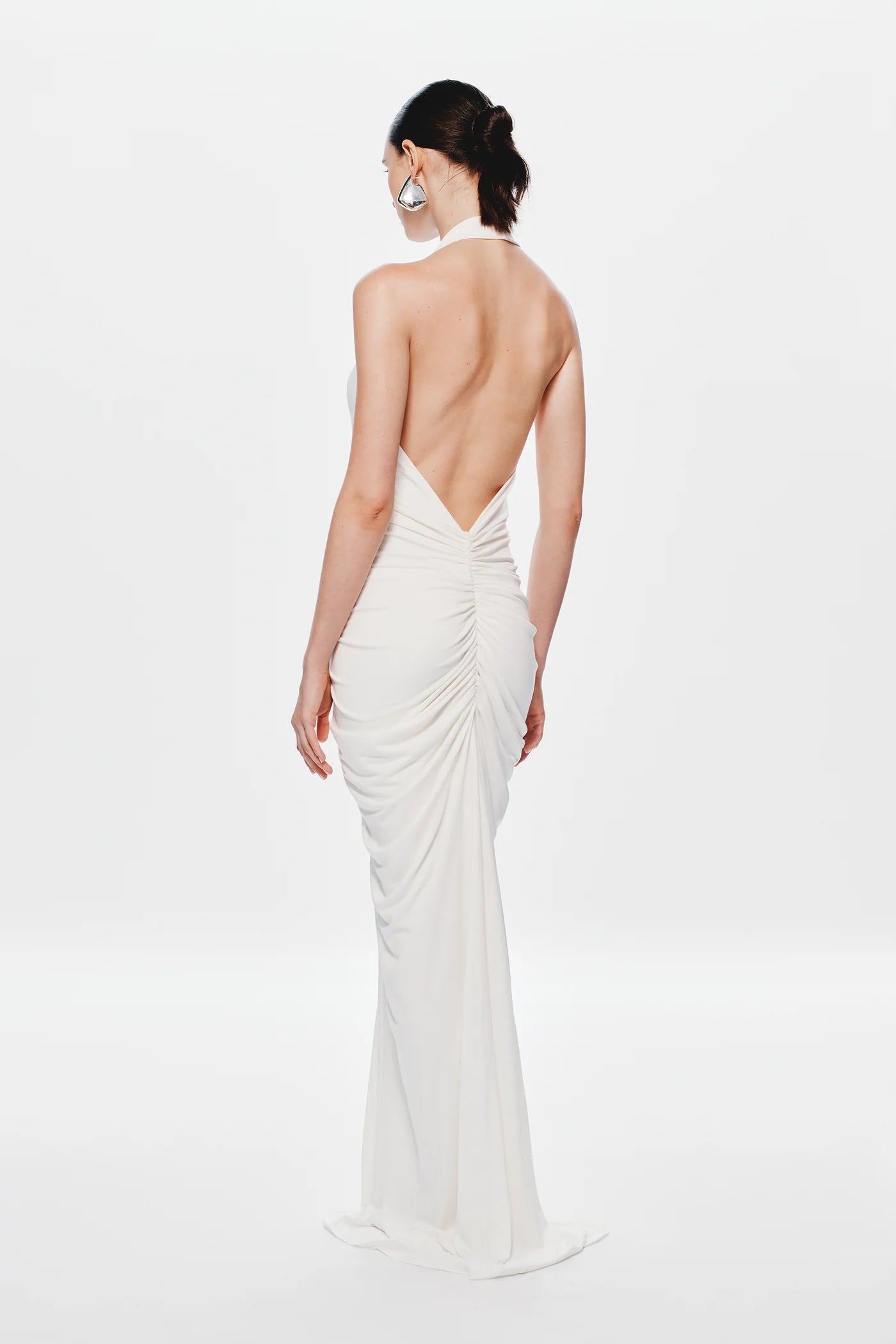 Deep-V Halter Backless Ruched Dress
