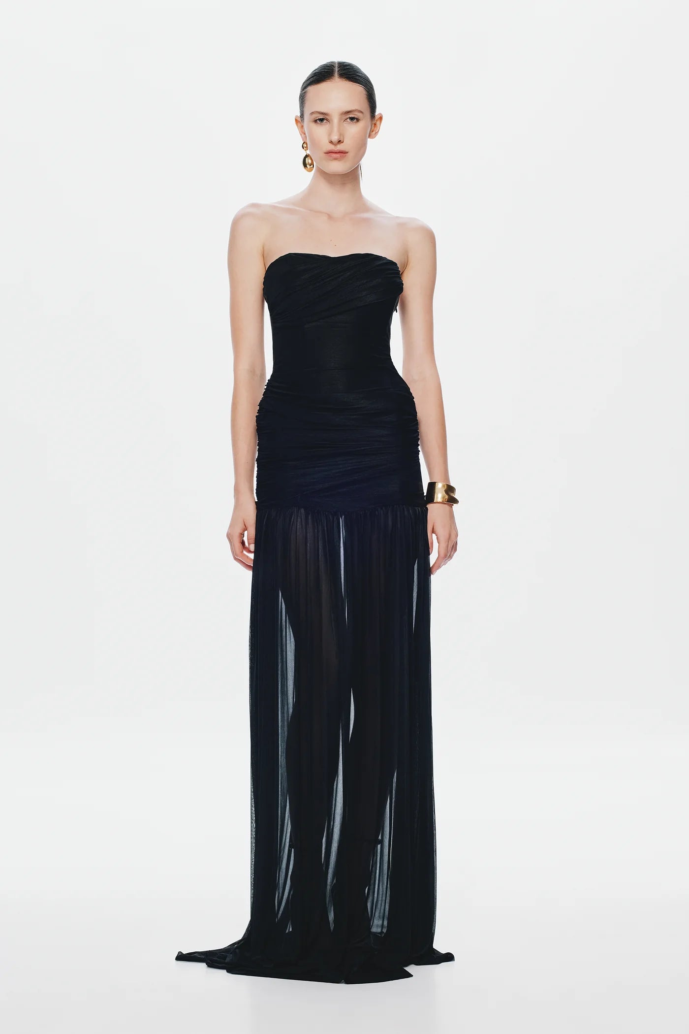 Strapless Deconstructed-Bust Mesh Evening Gown
