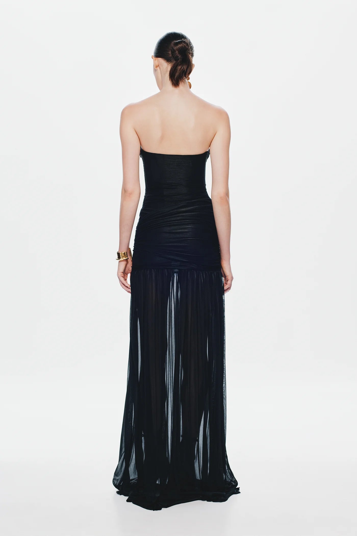 Strapless Deconstructed-Bust Mesh Evening Gown