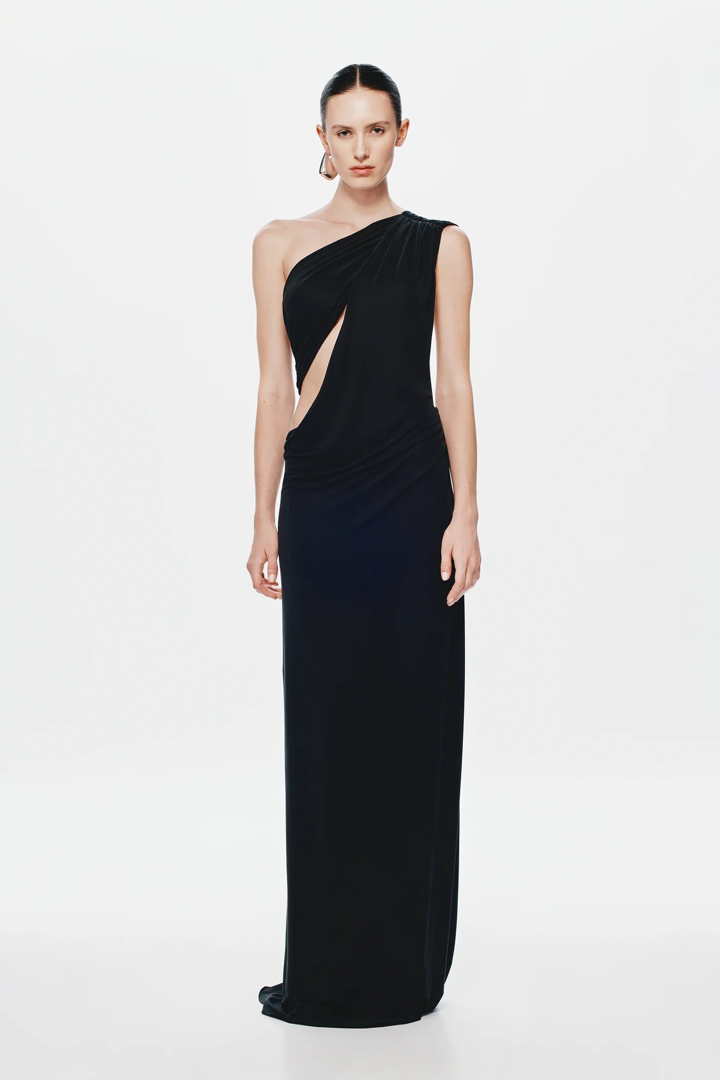 One-Shoulder Cross-Cutout Waist Grecian Dress