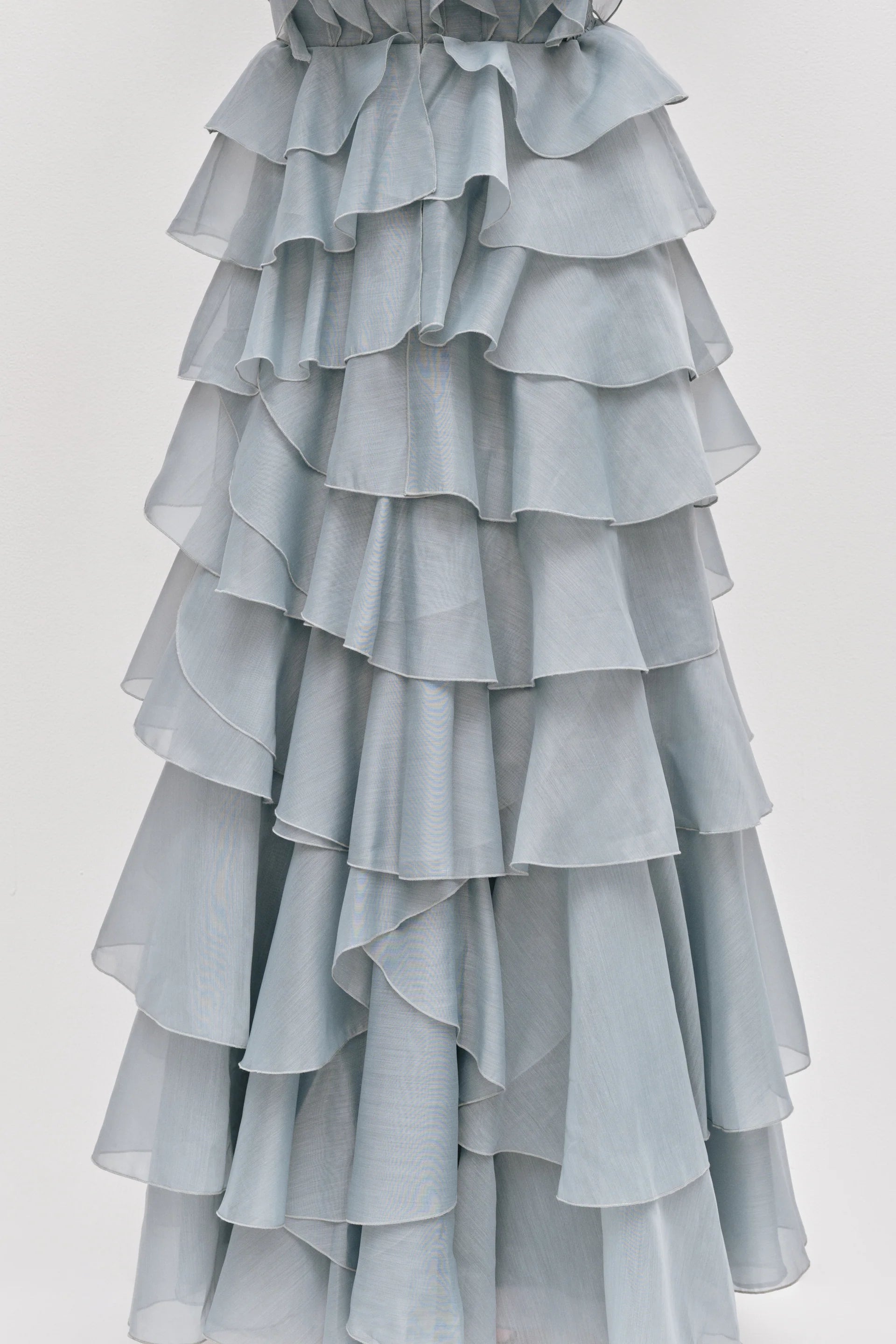 Tiered Ruffle Sleeveless V-Neck Metal-Detail Dusty Blue Resort Dress