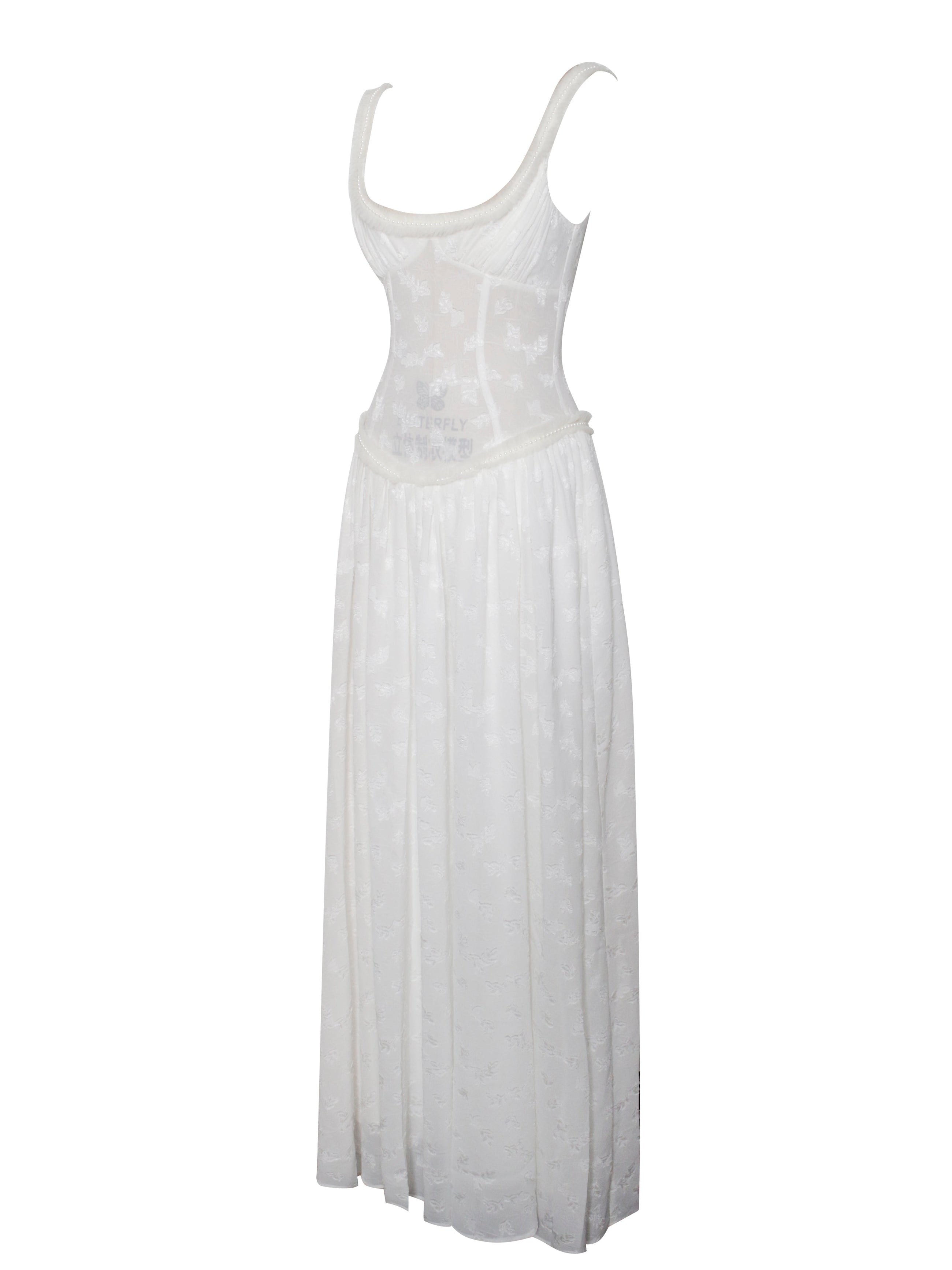 Ulissa Square Neck Jacquard Textured High Slit Maxi Dress