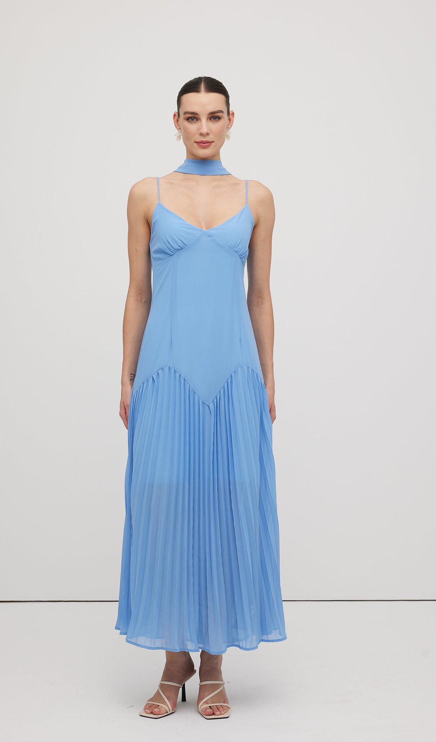 Plunge Front Ruffled Hem Midi Dress
