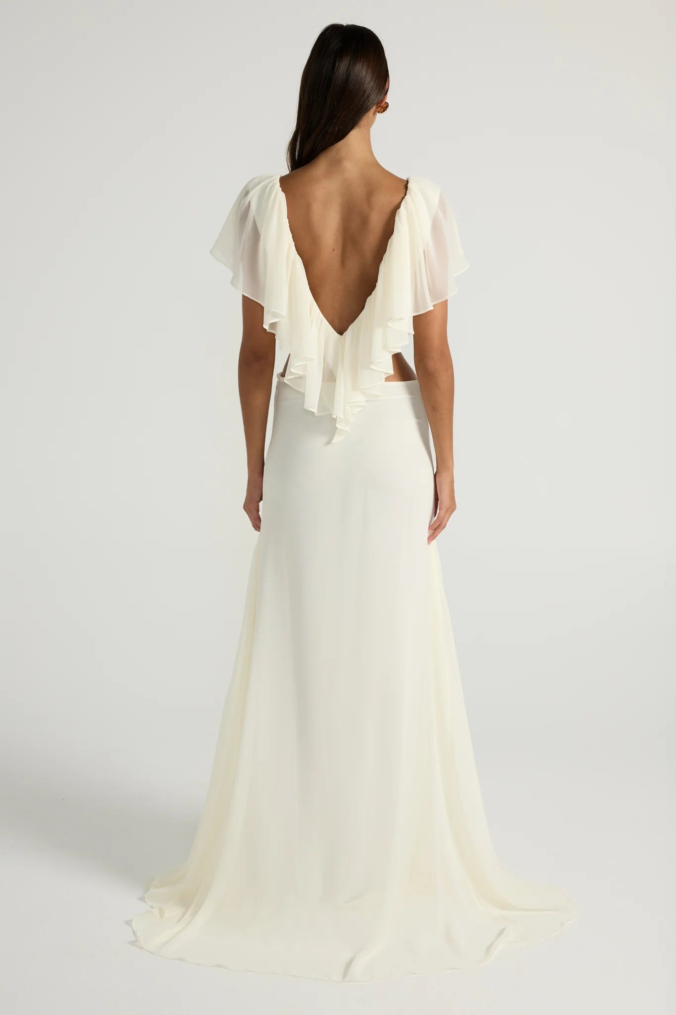 Chiffon V-Neck Ruffle Top and Maxi Skirt Two-Piece Set