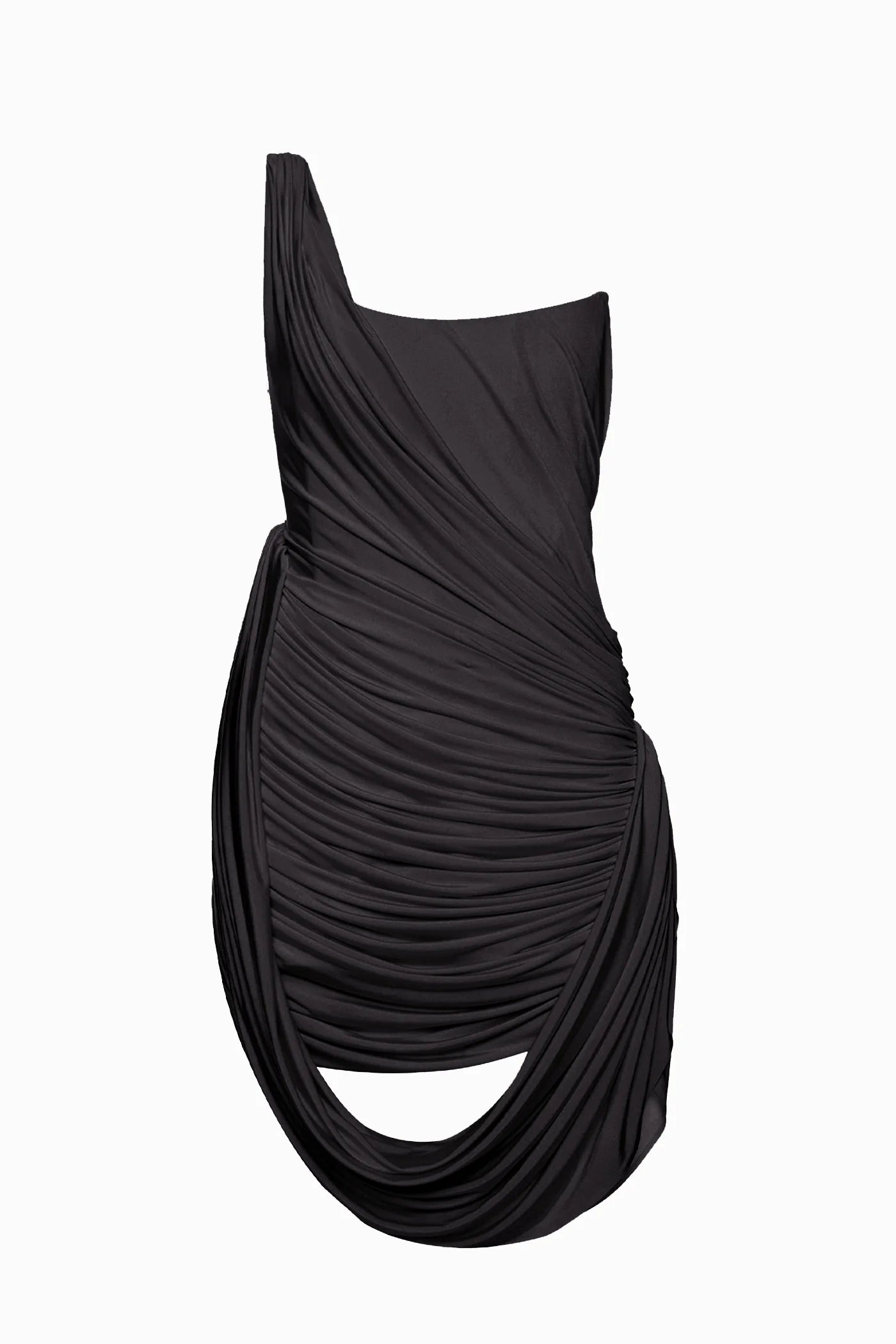 One-Shoulder Bandeau-Style Ruched Mini Evening Dress