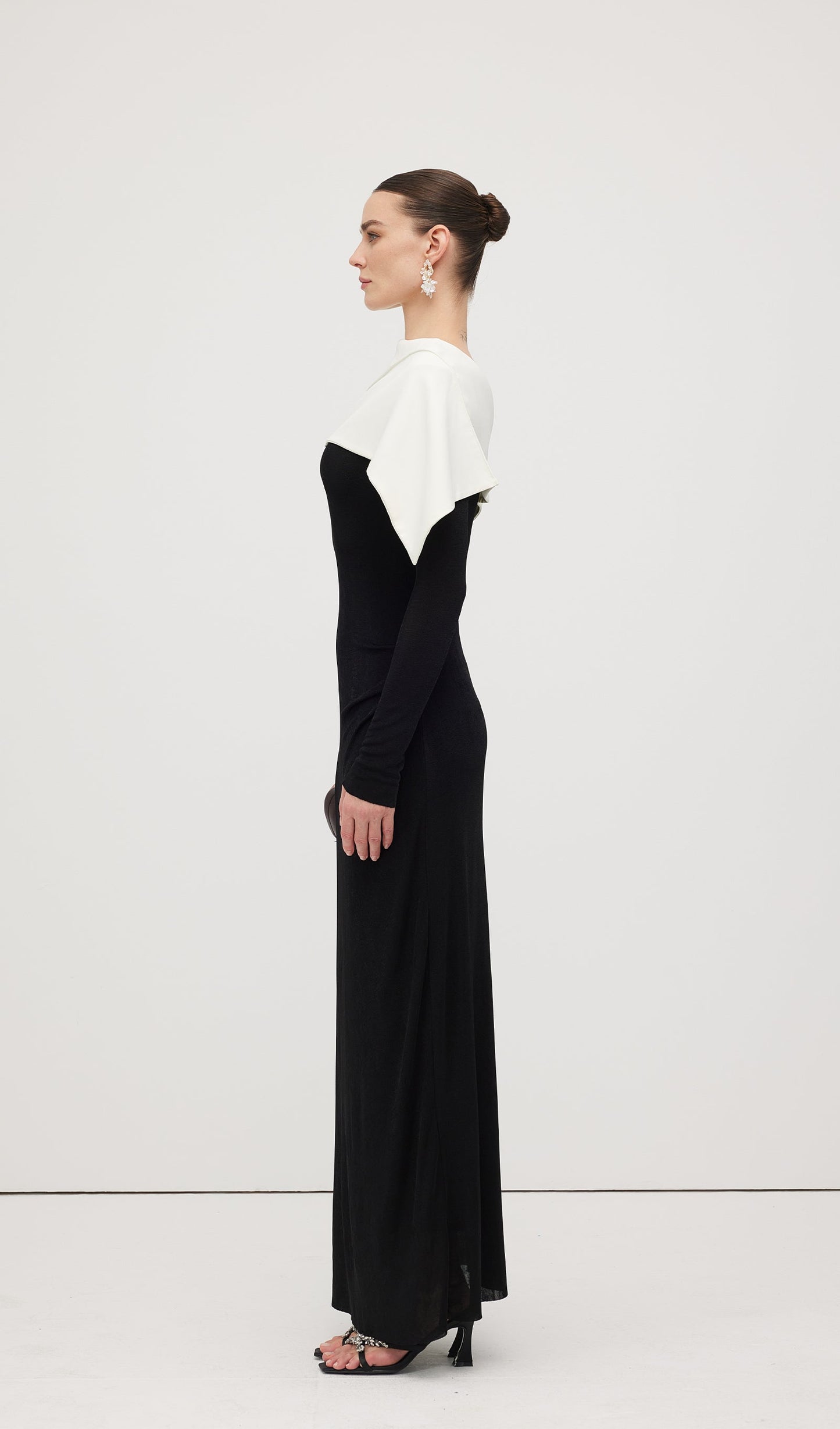 Asymmetrical Draped Shoulder Pleat Maxi Dress