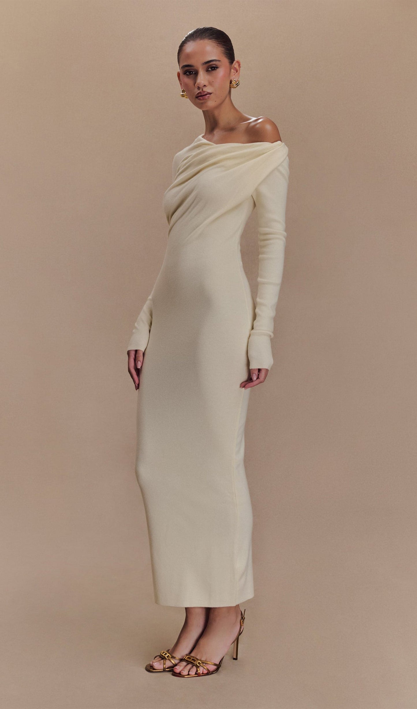 Draped Twist Knit Midi Dress