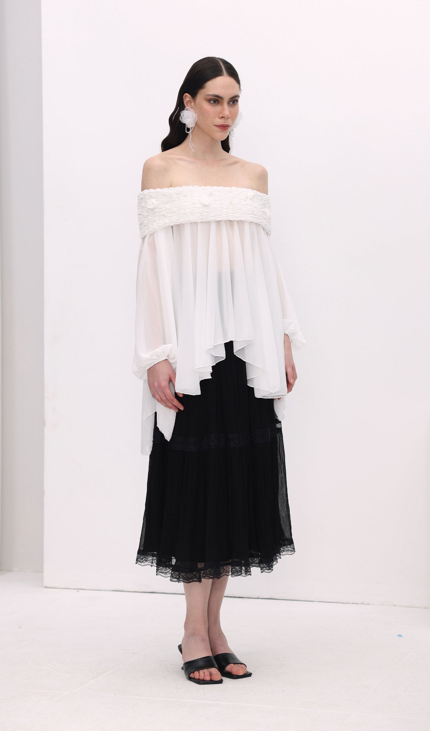 Off Shoulder Mesh Mini Dress