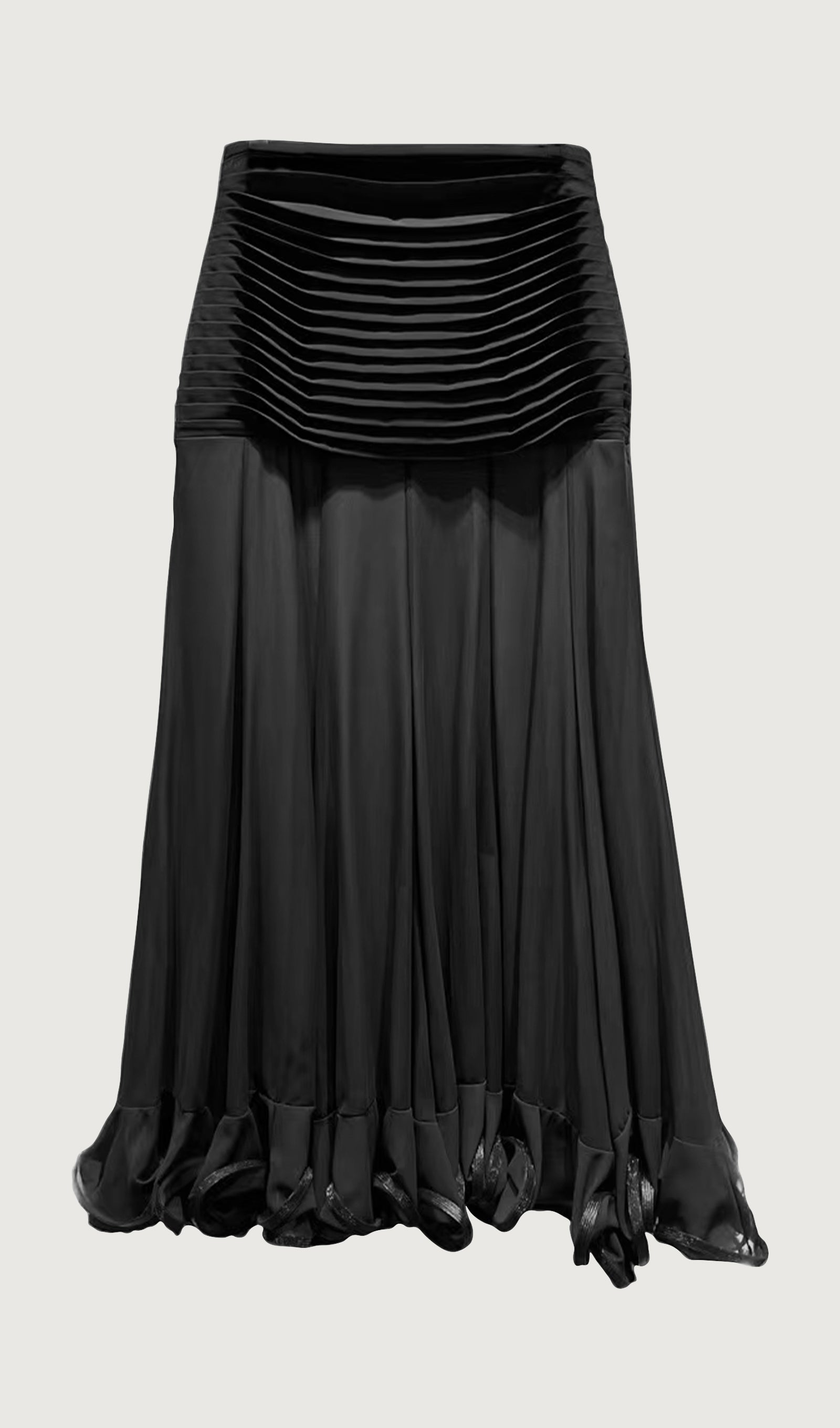 Ruffled Chiffon Maxi Skirt Black