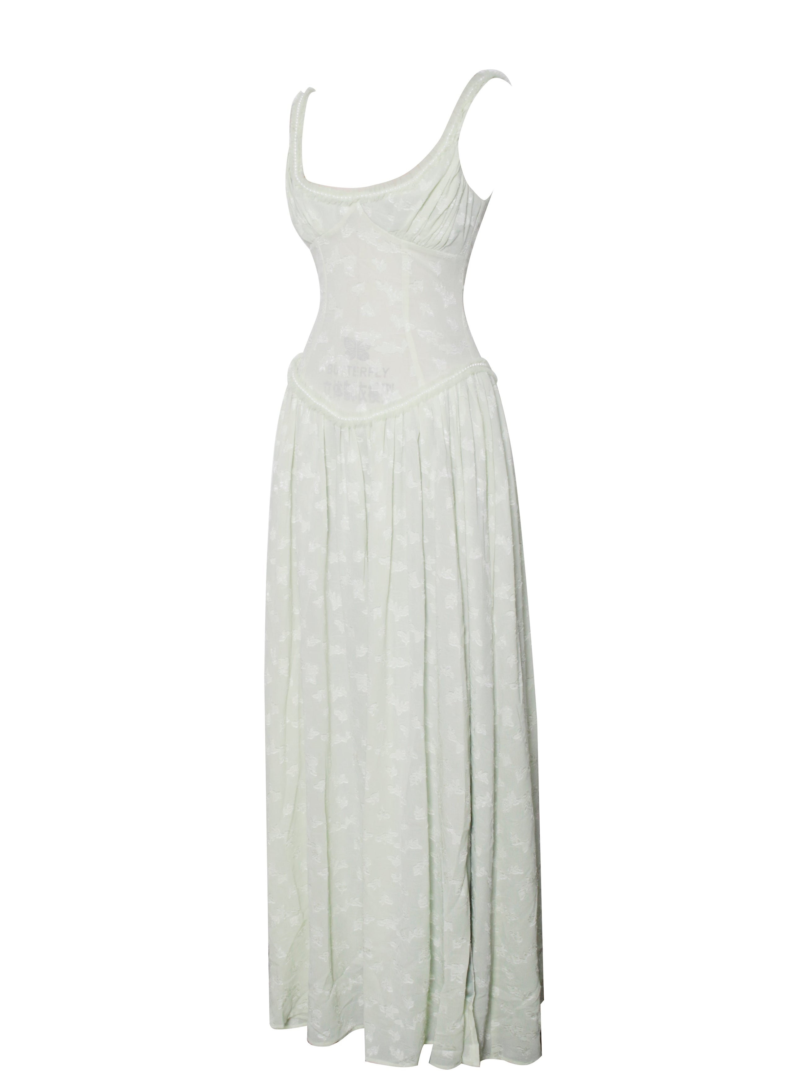 Ulissa Square Neck Jacquard Textured High Slit Maxi Dress