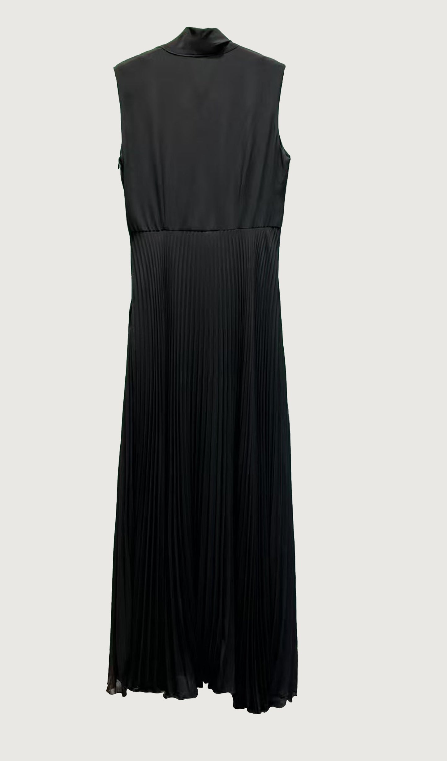 Stretch Knit Pleated Satin Midi Dress