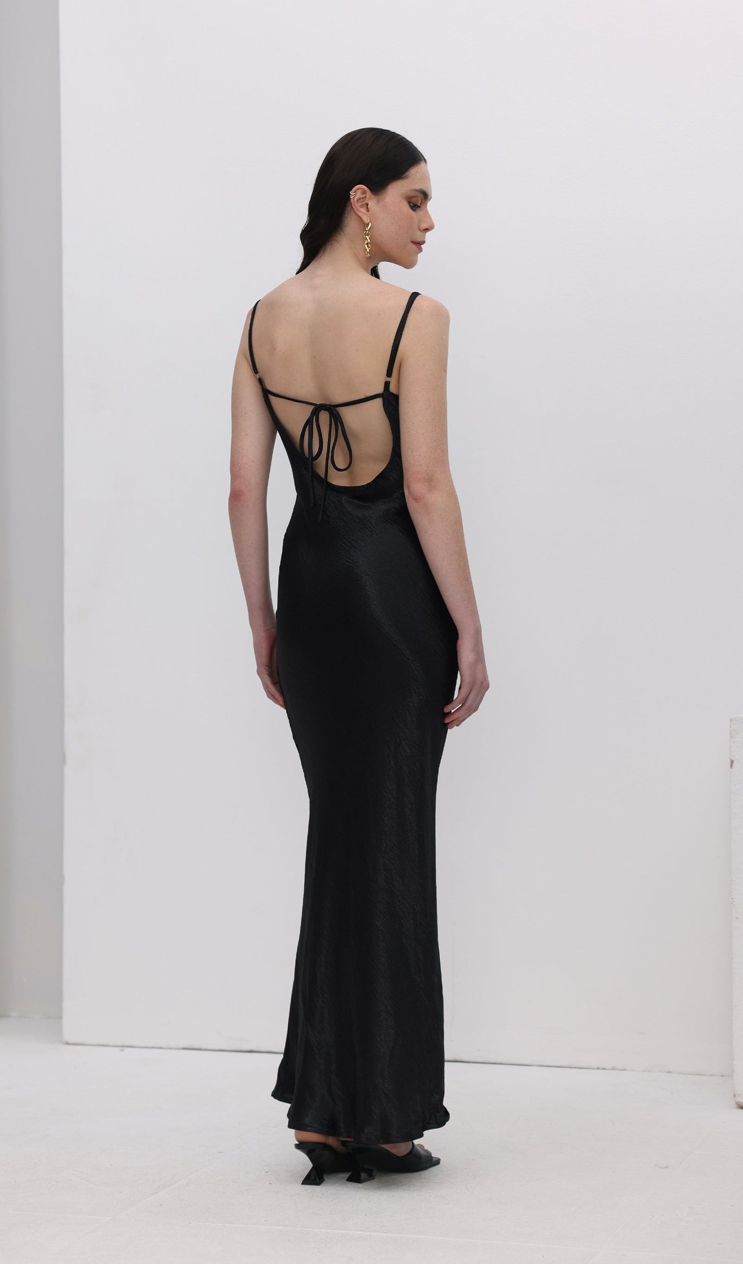 Satin Cowl Neck Backless Slip Dress