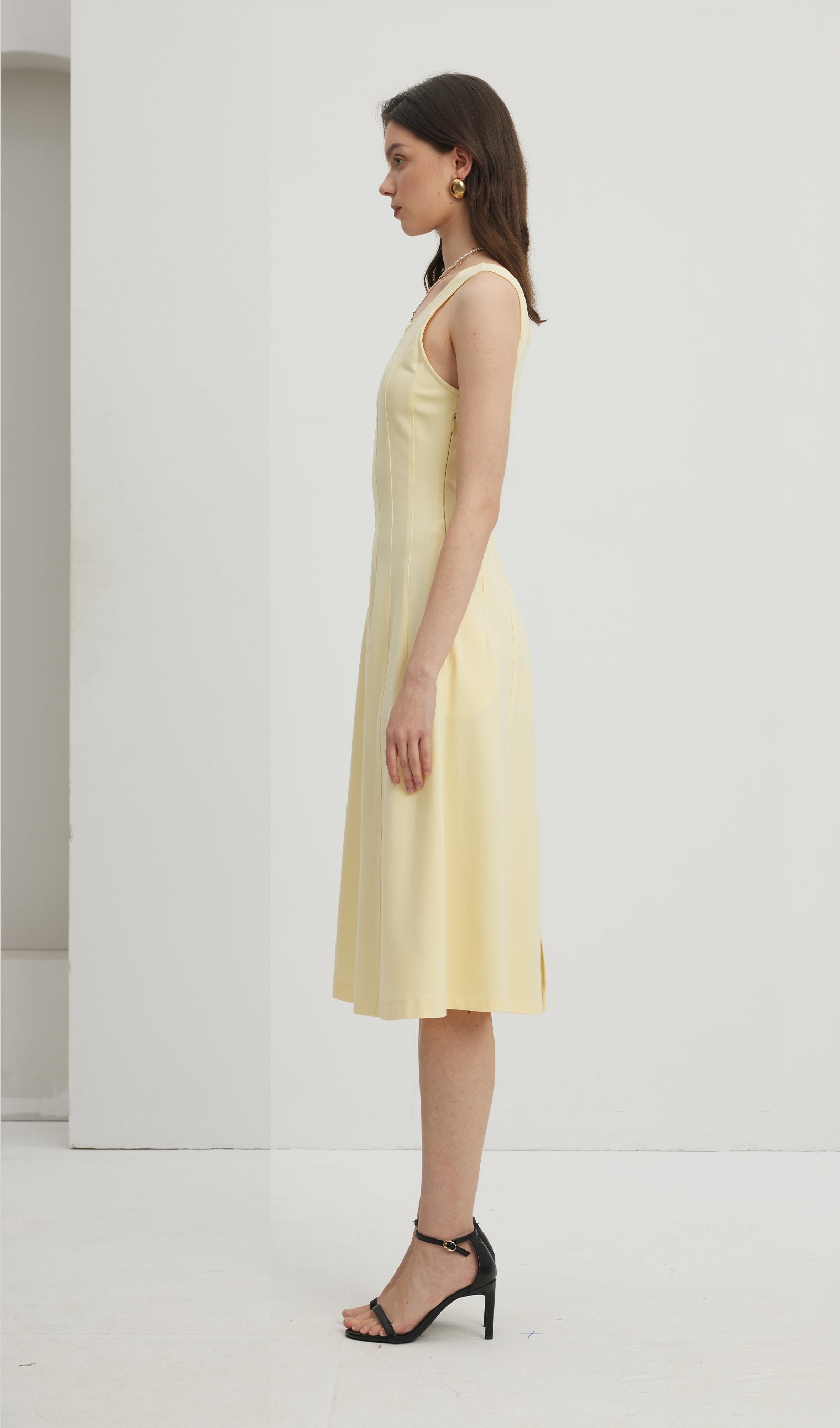 Pleated Split Midi Dress