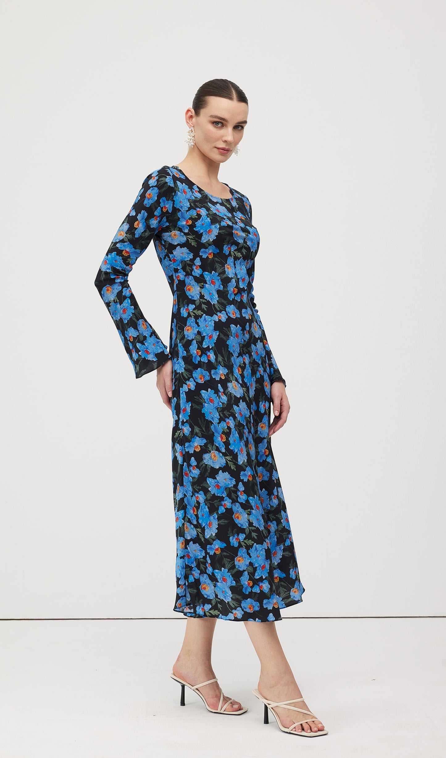 Floral Print Silk Midi Dress