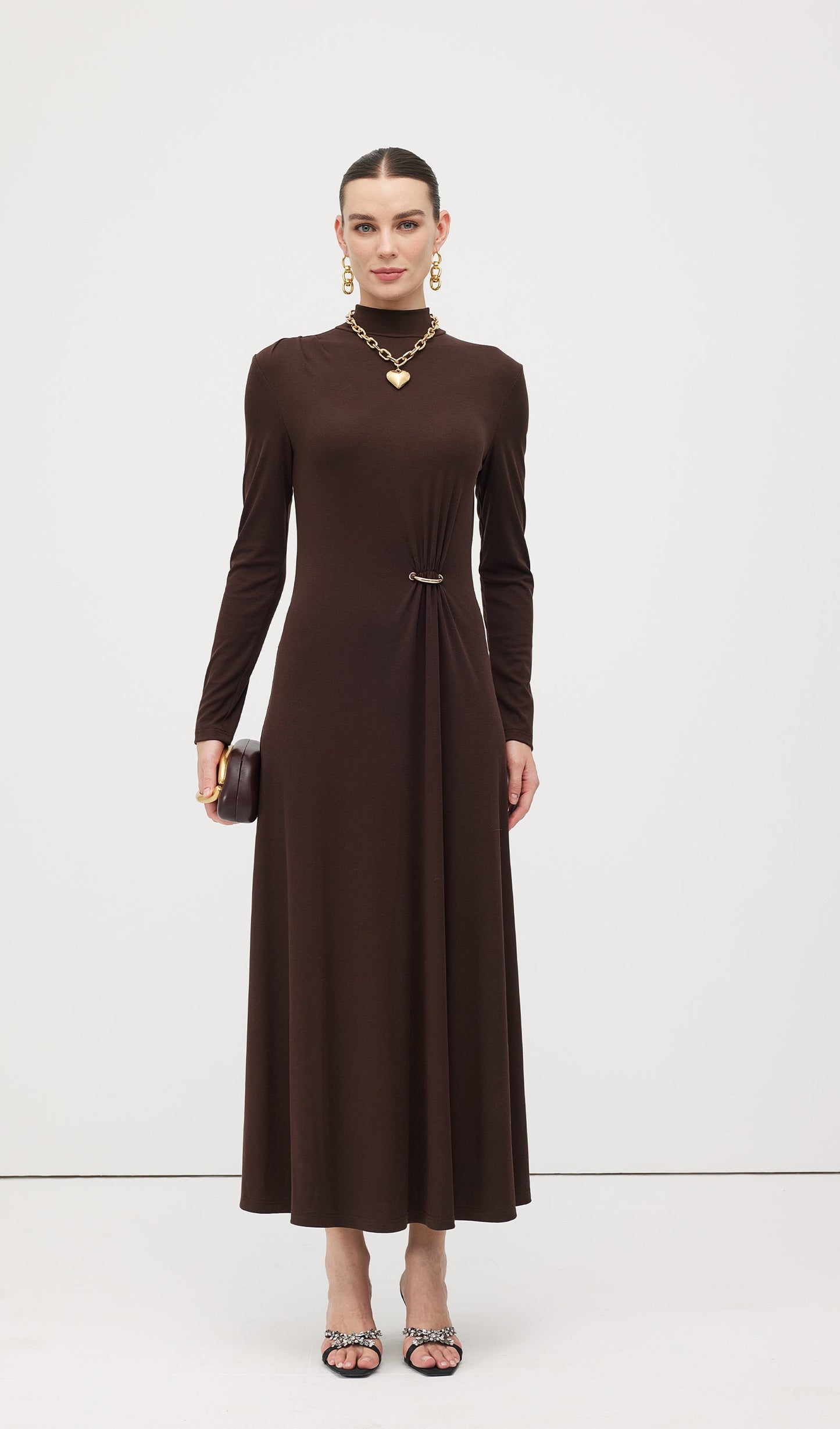 Jersey Metallic Decor Maxi Dress