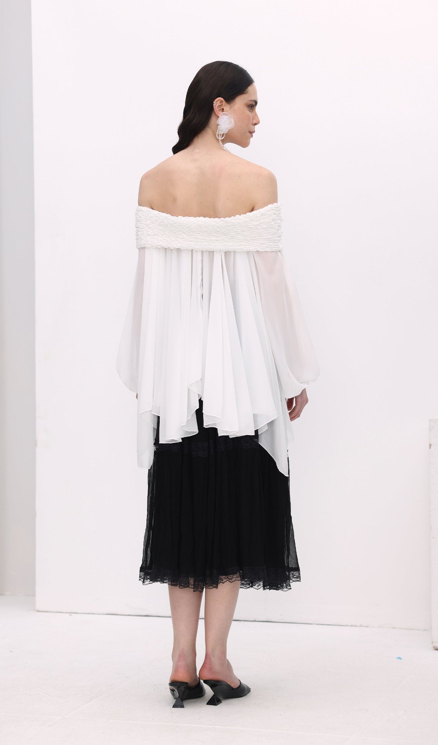 Off Shoulder Mesh Mini Dress