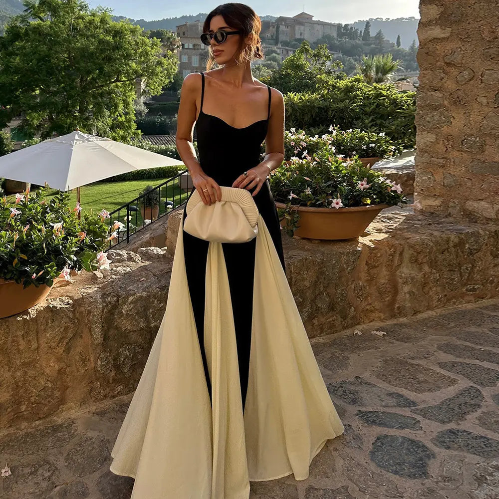 Black and White Pleated Chiffon Maxi Dress