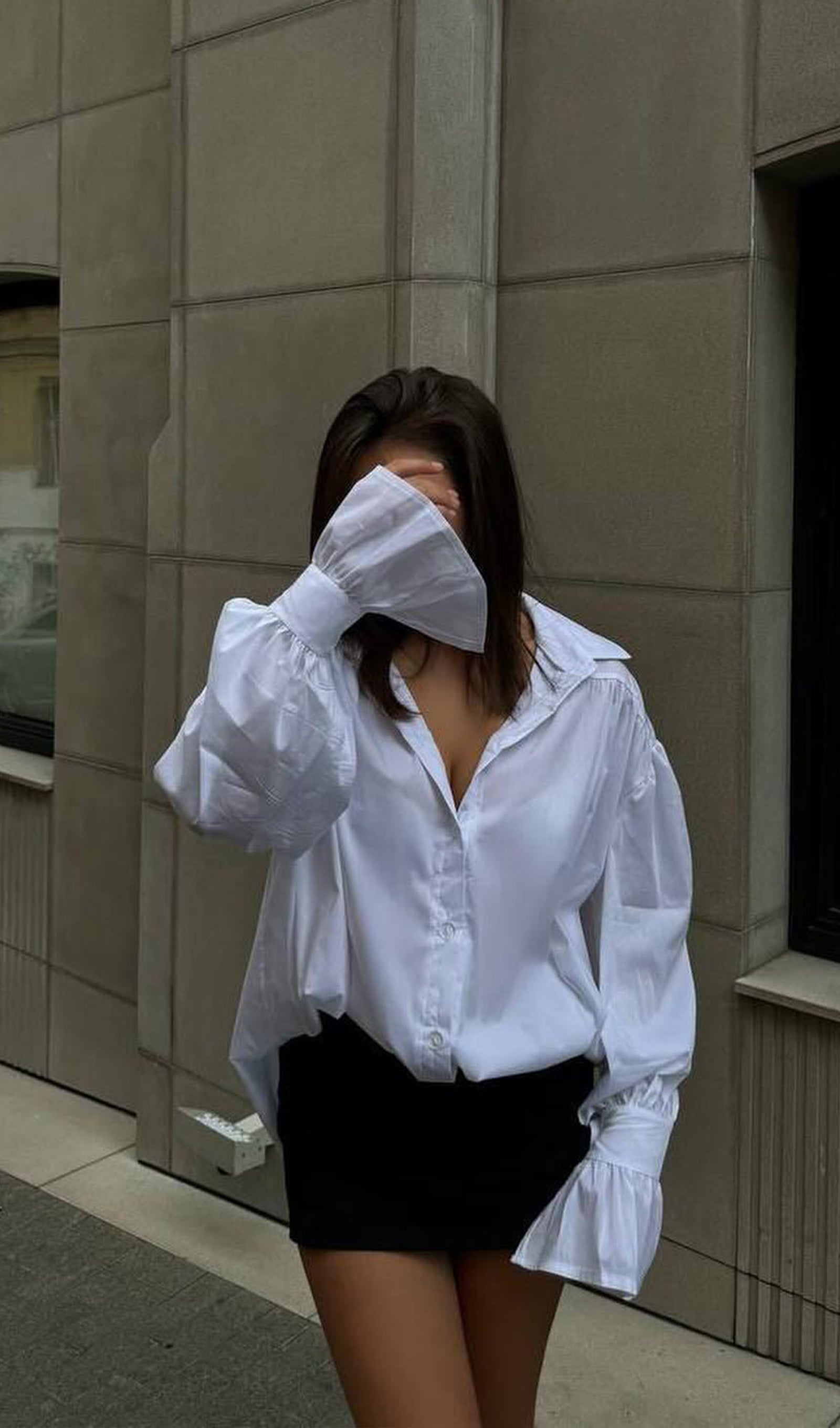 Solid Lantern Sleeve Shirt Top