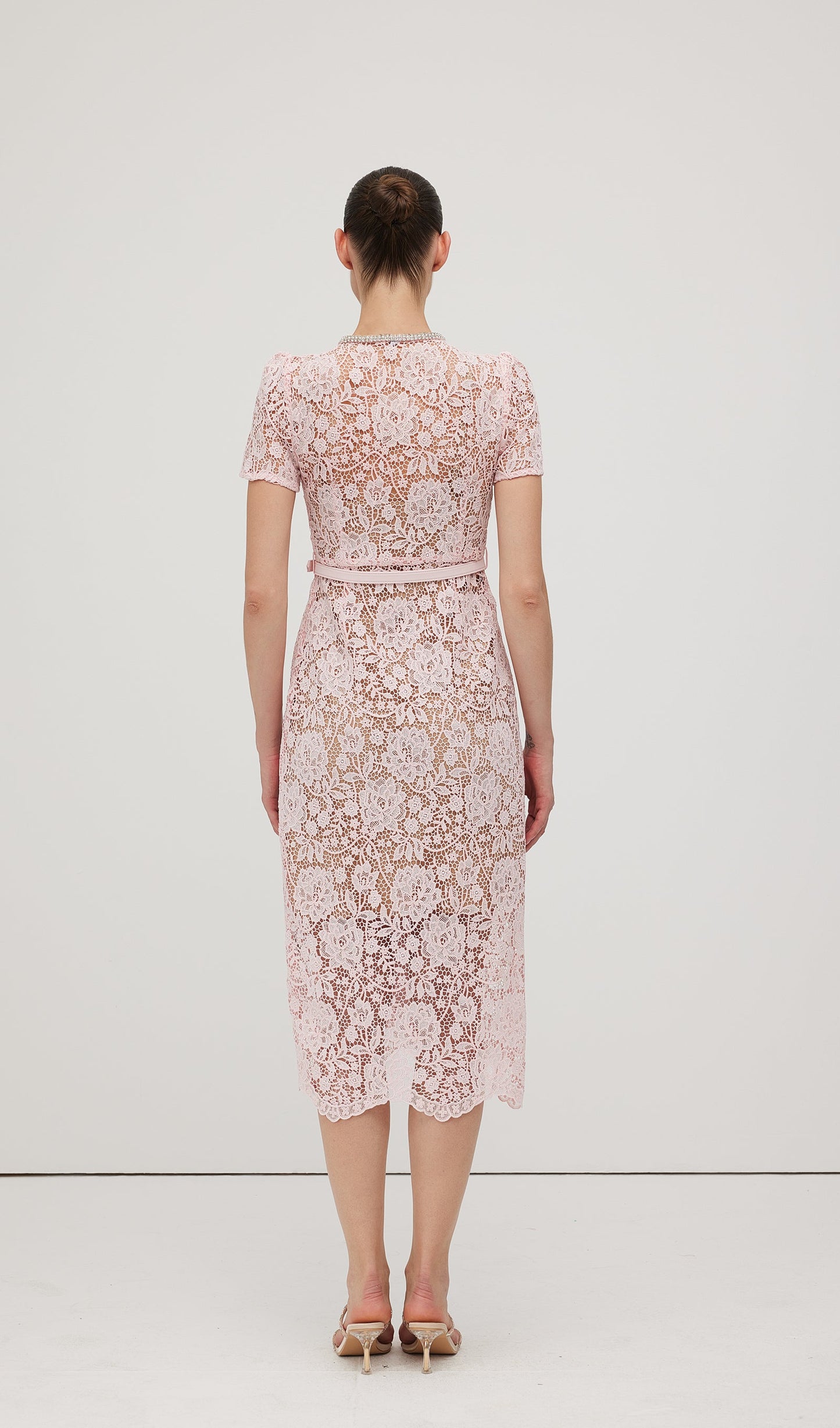 Lace Diamante Bow Midi Dress