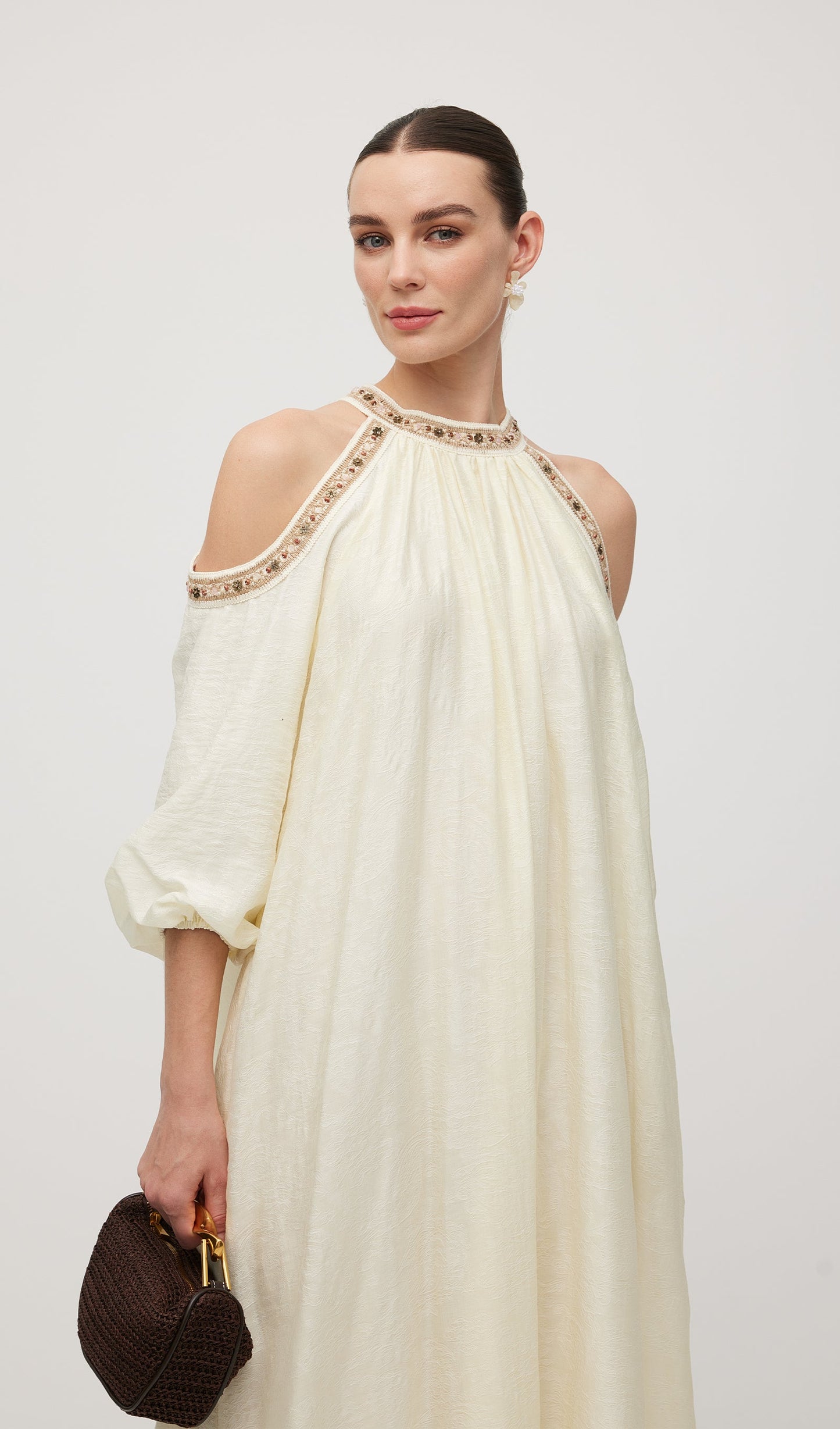 Embroidered Off Shoulder Midi Dress